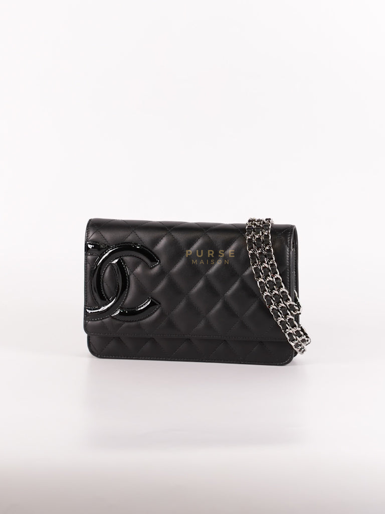 Cambon Wallet on Chain in Black Quilted Lambskin Leather Silver Hardware (Series 15) | Purse Maison Luxury Bags Shop
