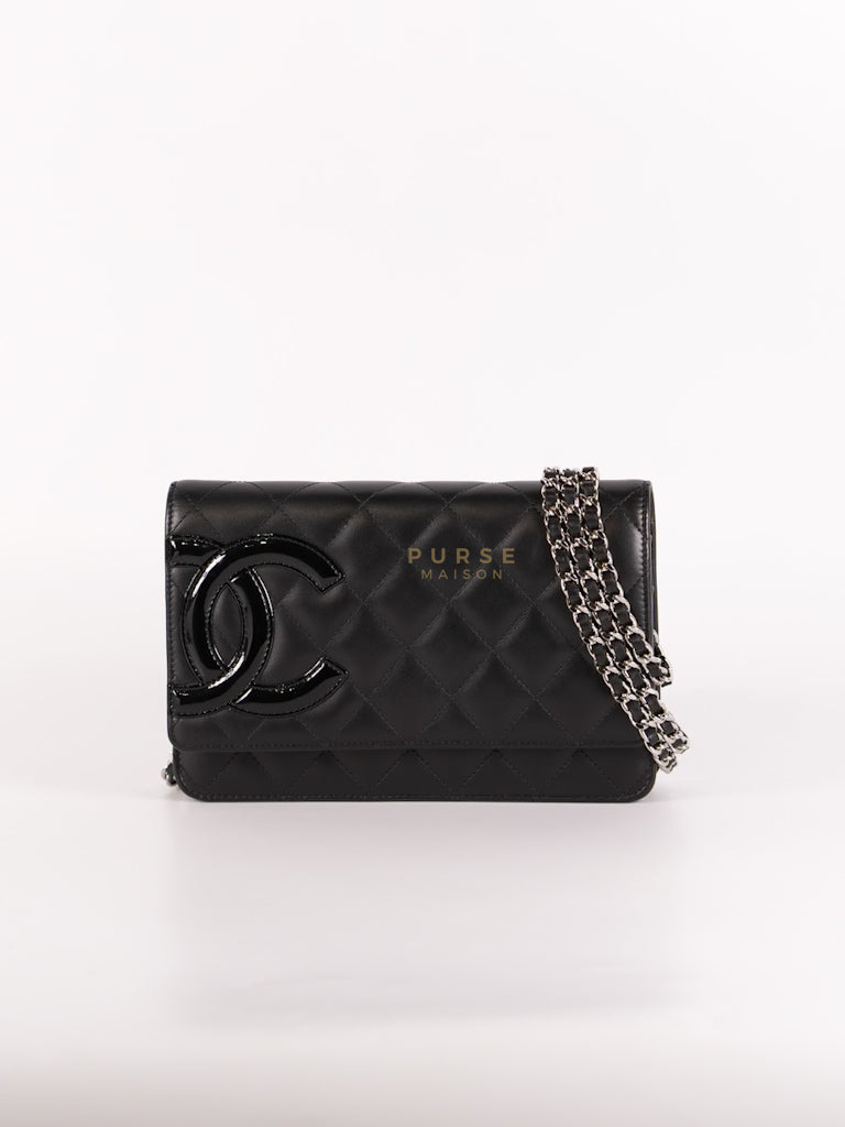 Cambon Wallet on Chain in Black Quilted Lambskin Leather Silver Hardware (Series 15) | Purse Maison Luxury Bags Shop