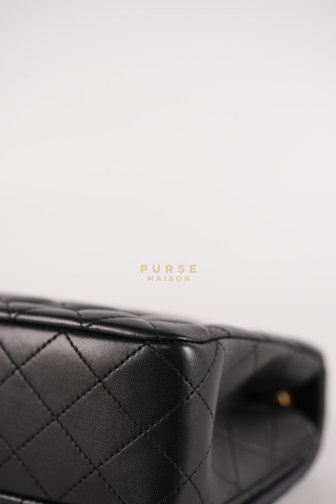 Camellia Crush Flap Medium in Black Lambskin Leather Aged Gold Hardware (Microchip) | Purse Maison Luxury Bags Shop