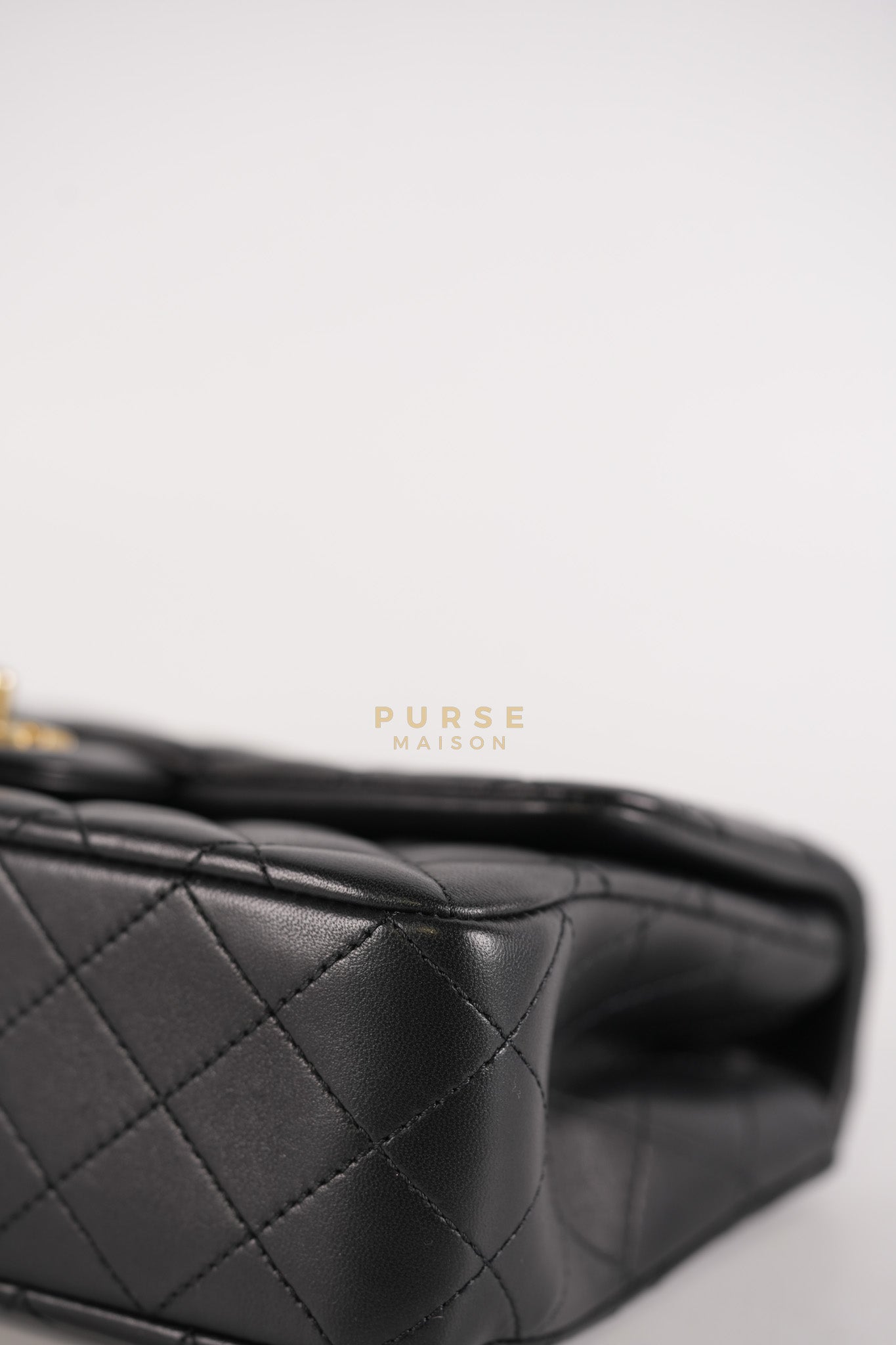 Camellia Crush Flap Medium in Black Lambskin Leather Aged Gold Hardware (Microchip) | Purse Maison Luxury Bags Shop