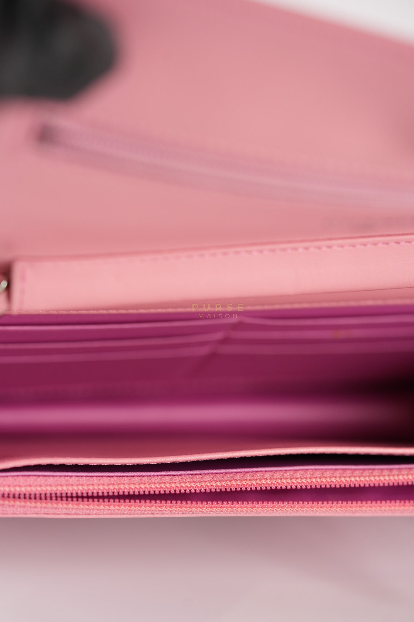 Camellia Embossed Wallet On Chain (WOC) in Pink Lambskin Leather and Silver Hardware Series 16 | Purse Maison Luxury Bags Shop