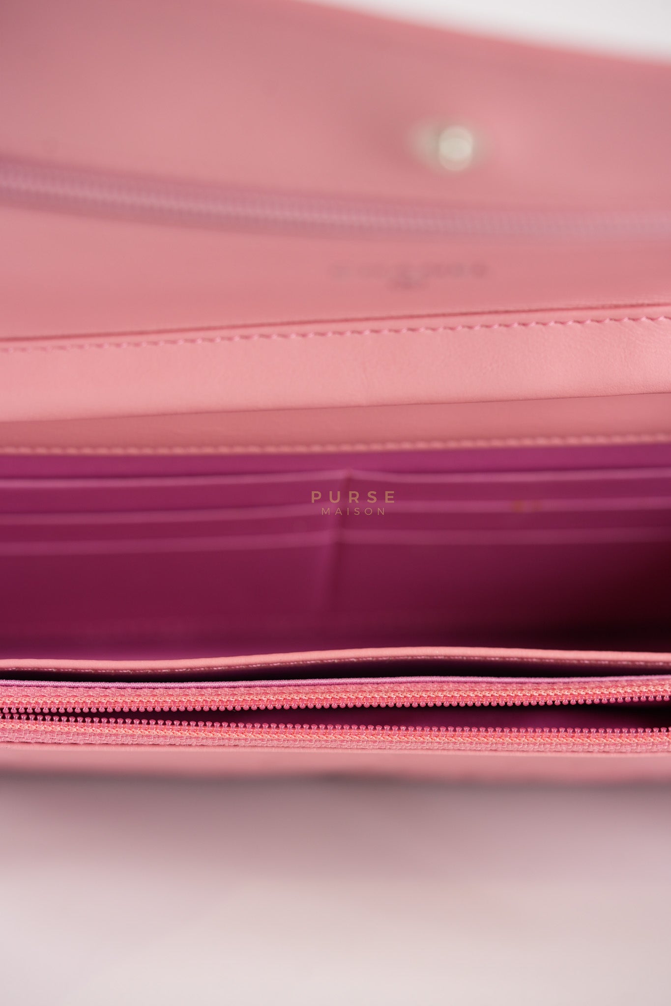 Camellia Embossed Wallet On Chain (WOC) in Pink Lambskin Leather and Silver Hardware Series 16 | Purse Maison Luxury Bags Shop