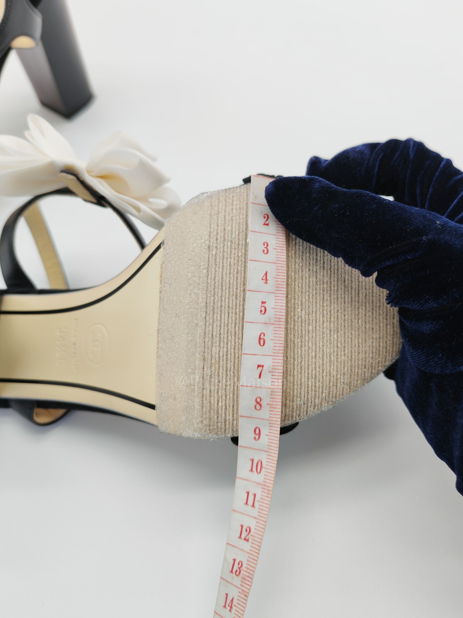 Camellia Pearl Embellished CC Bow Ankle Strap Lambskin Leather Sandals Size 34.5EU (21.5CM) | Purse Maison Luxury Bags Shop