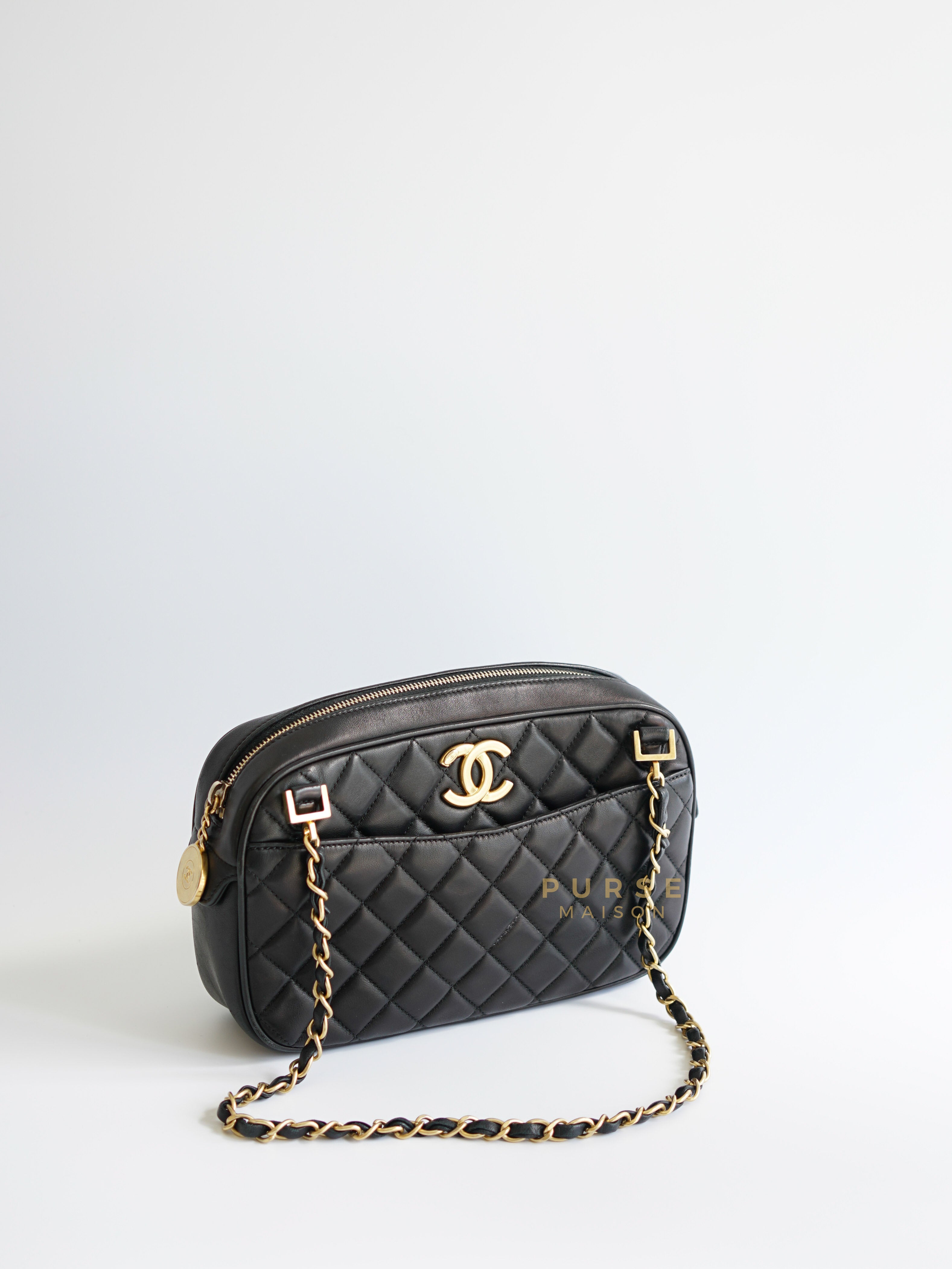 Camera Bag in Black Quilted Lambskin & Aged Gold Hardware Series 17 | Purse Maison Luxury Bags Shop