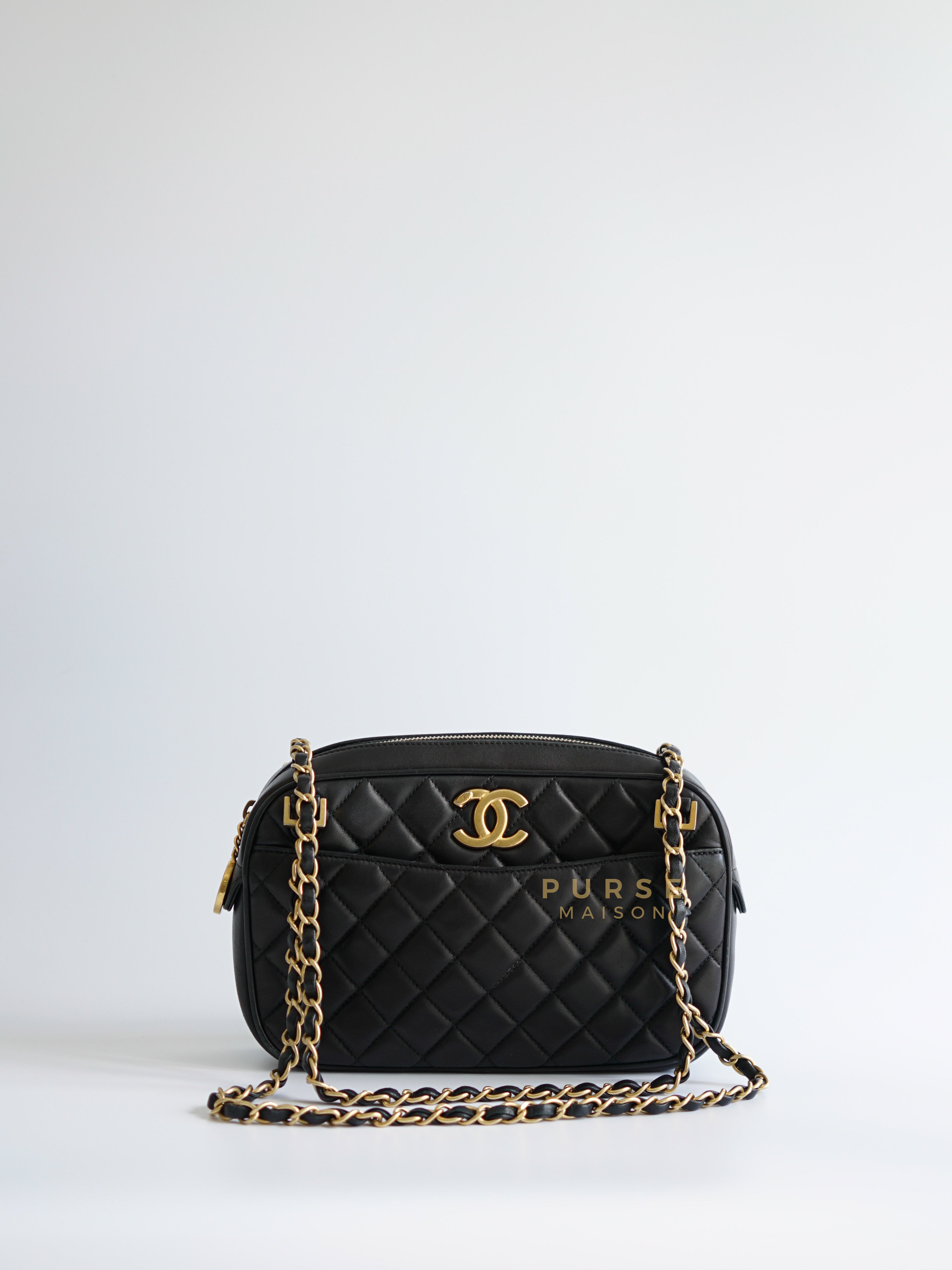 Camera Bag in Black Quilted Lambskin & Aged Gold Hardware Series 17 | Purse Maison Luxury Bags Shop