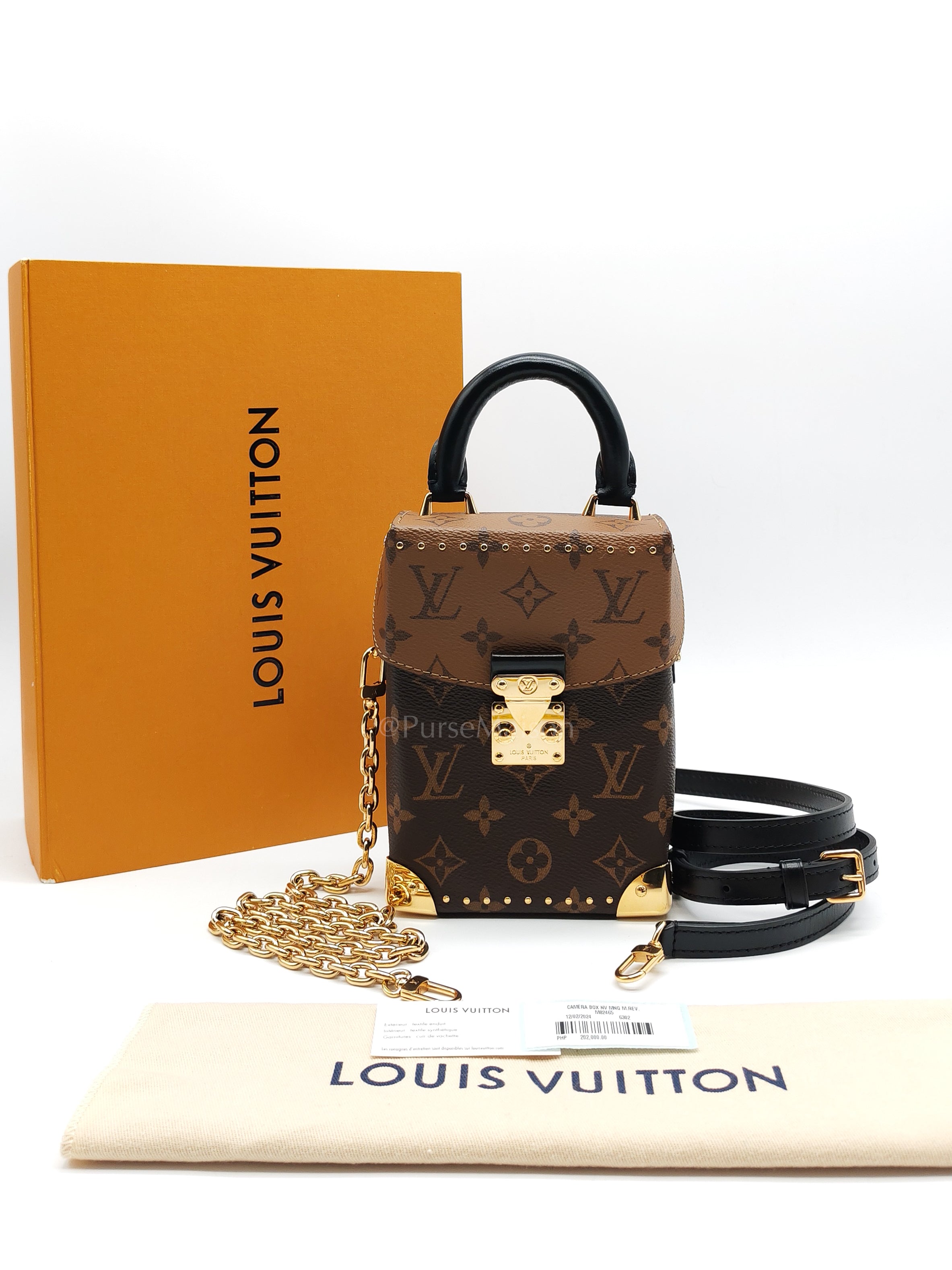 Camera Box Handbag in Reverse Monogram Canvas & Gold Hardware Microchip | Purse Maison Luxury Bags Shop