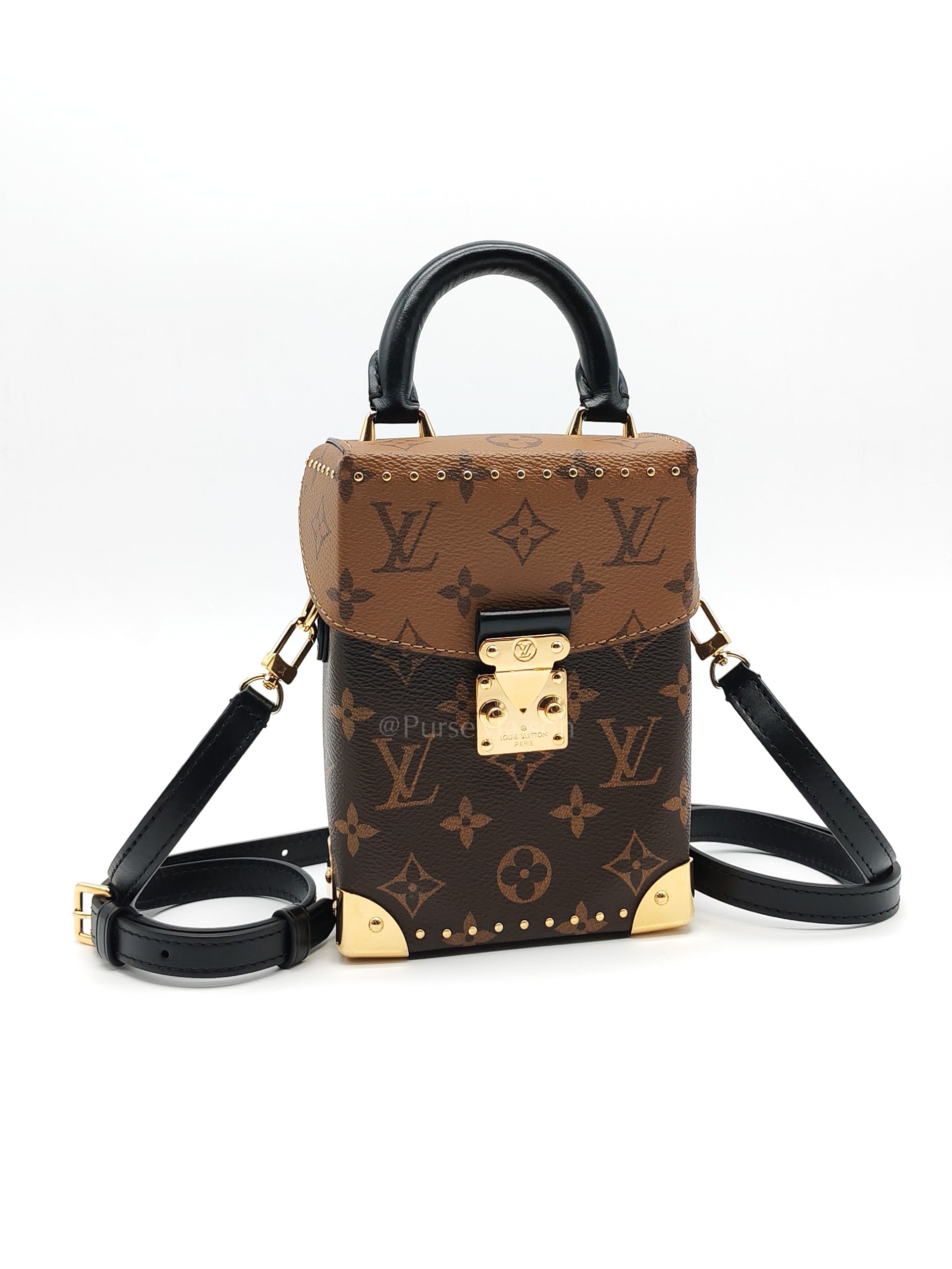 Camera Box Handbag in Reverse Monogram Canvas & Gold Hardware Microchip | Purse Maison Luxury Bags Shop