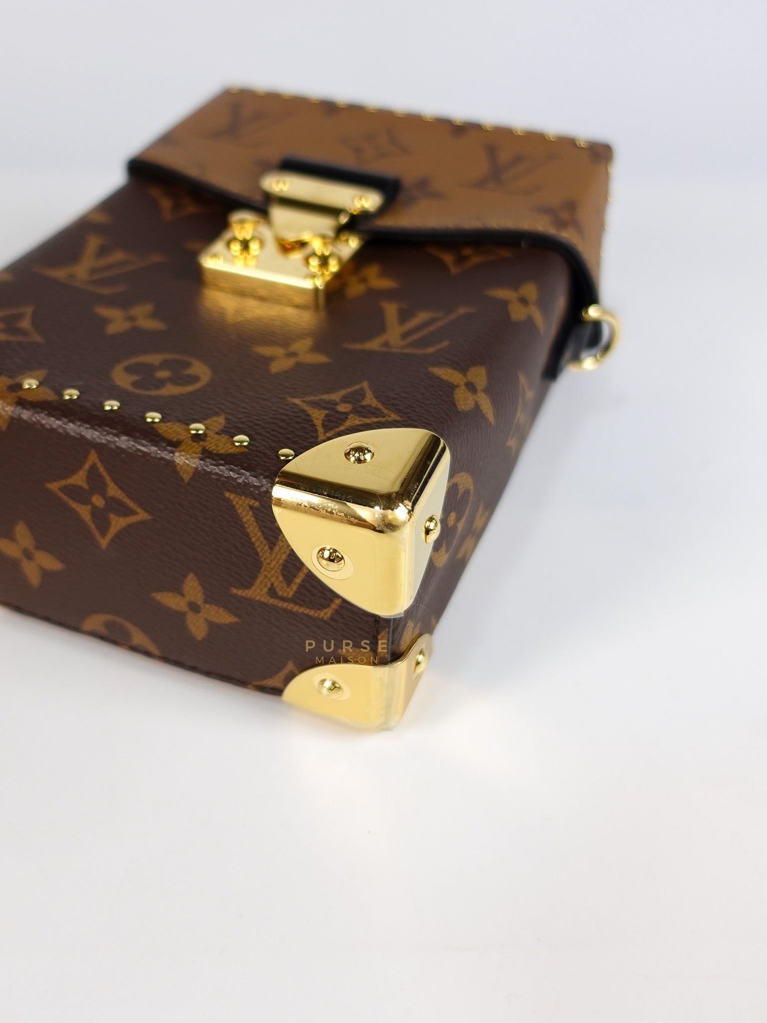 Camera Box Shoulder Bag in Reverse Monogram Canvas Gold Hardware Microchip | Purse Maison Luxury Bags Shop