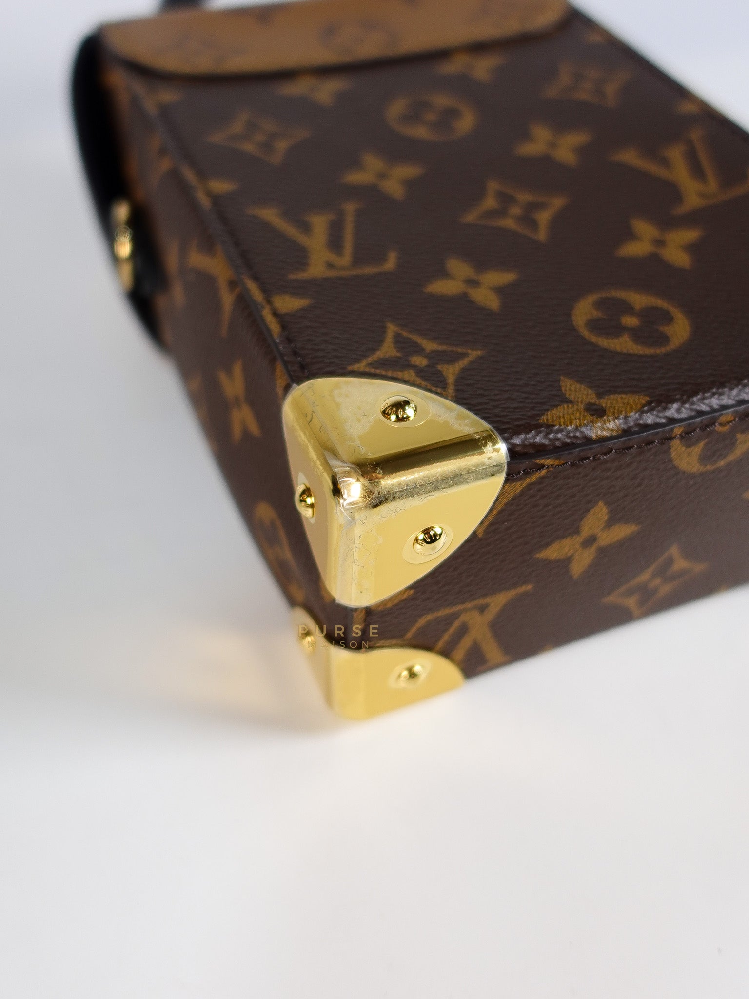 Camera Box Shoulder Bag in Reverse Monogram Canvas Gold Hardware Microchip | Purse Maison Luxury Bags Shop