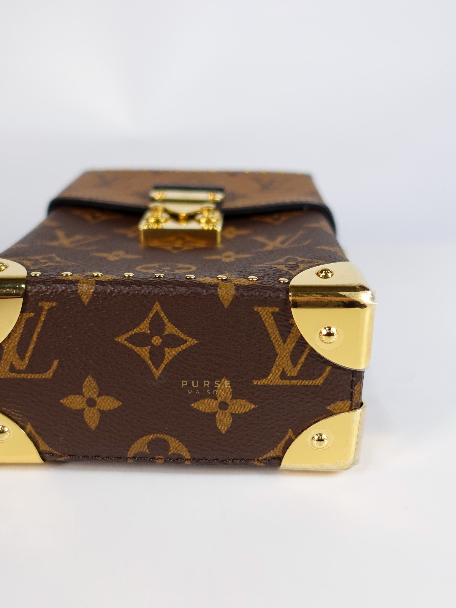 Camera Box Shoulder Bag in Reverse Monogram Canvas Gold Hardware Microchip | Purse Maison Luxury Bags Shop