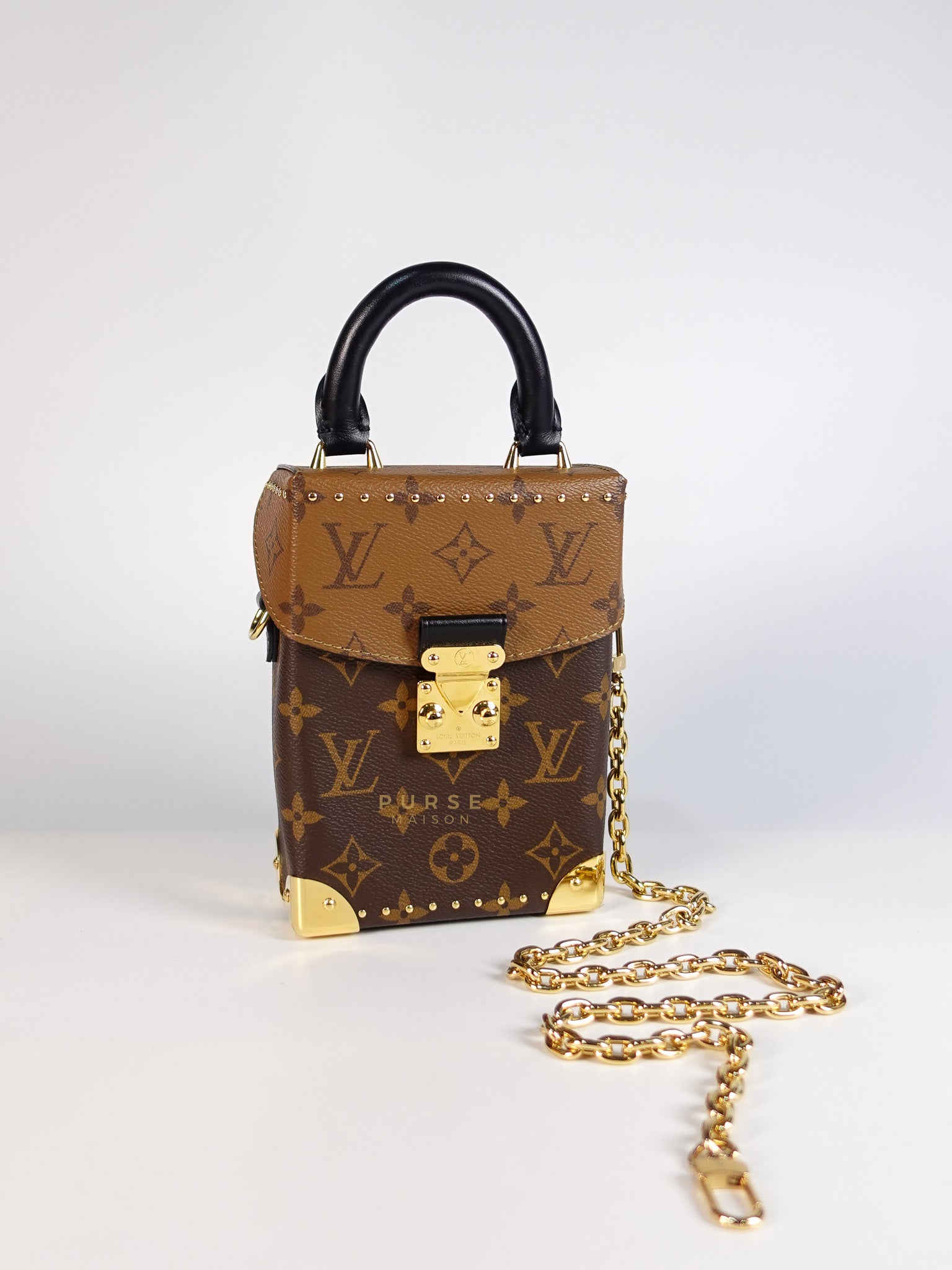 Camera Box Shoulder Bag in Reverse Monogram Canvas Gold Hardware Microchip | Purse Maison Luxury Bags Shop