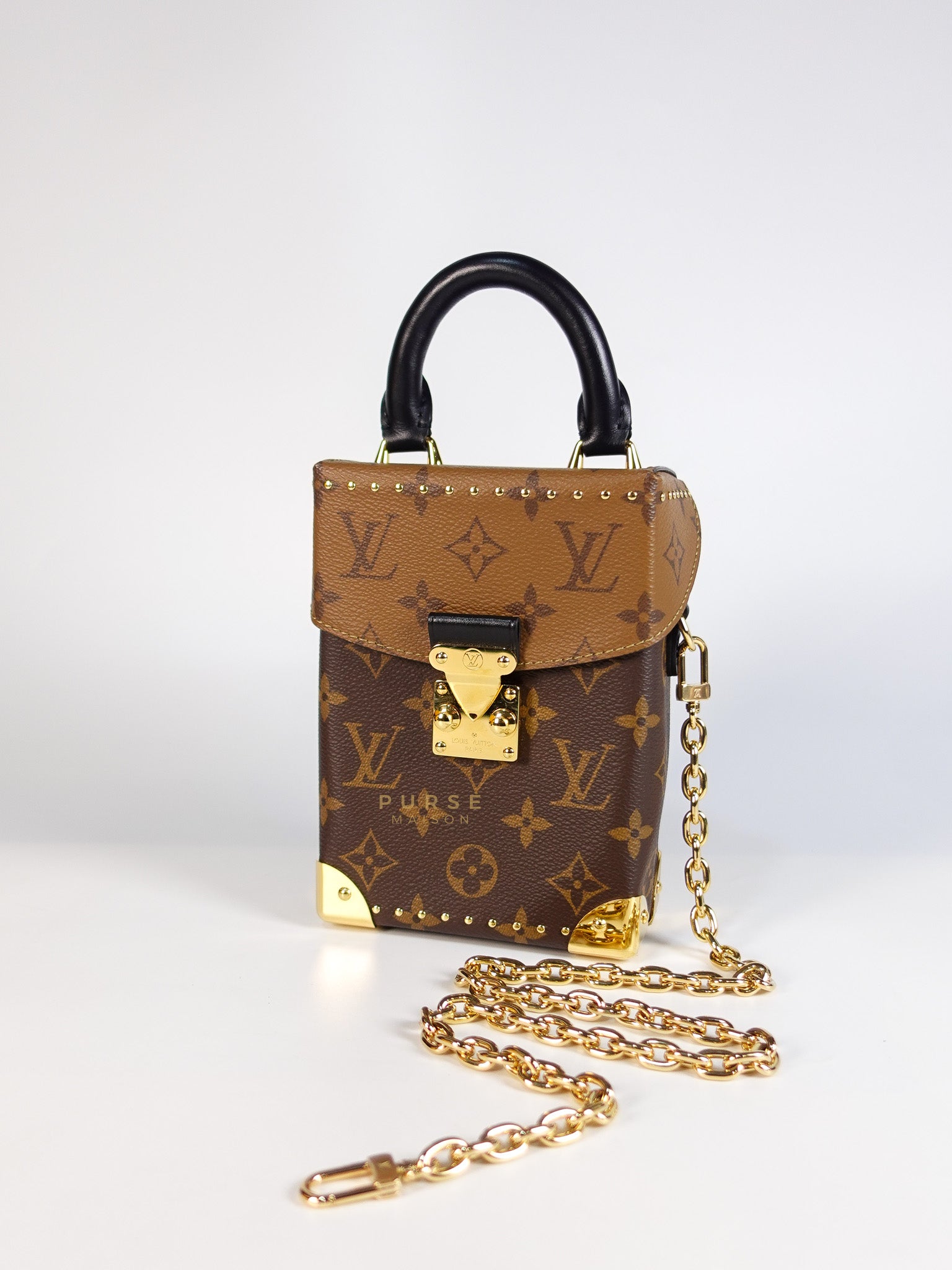 Camera Box Shoulder Bag in Reverse Monogram Canvas Gold Hardware Microchip | Purse Maison Luxury Bags Shop