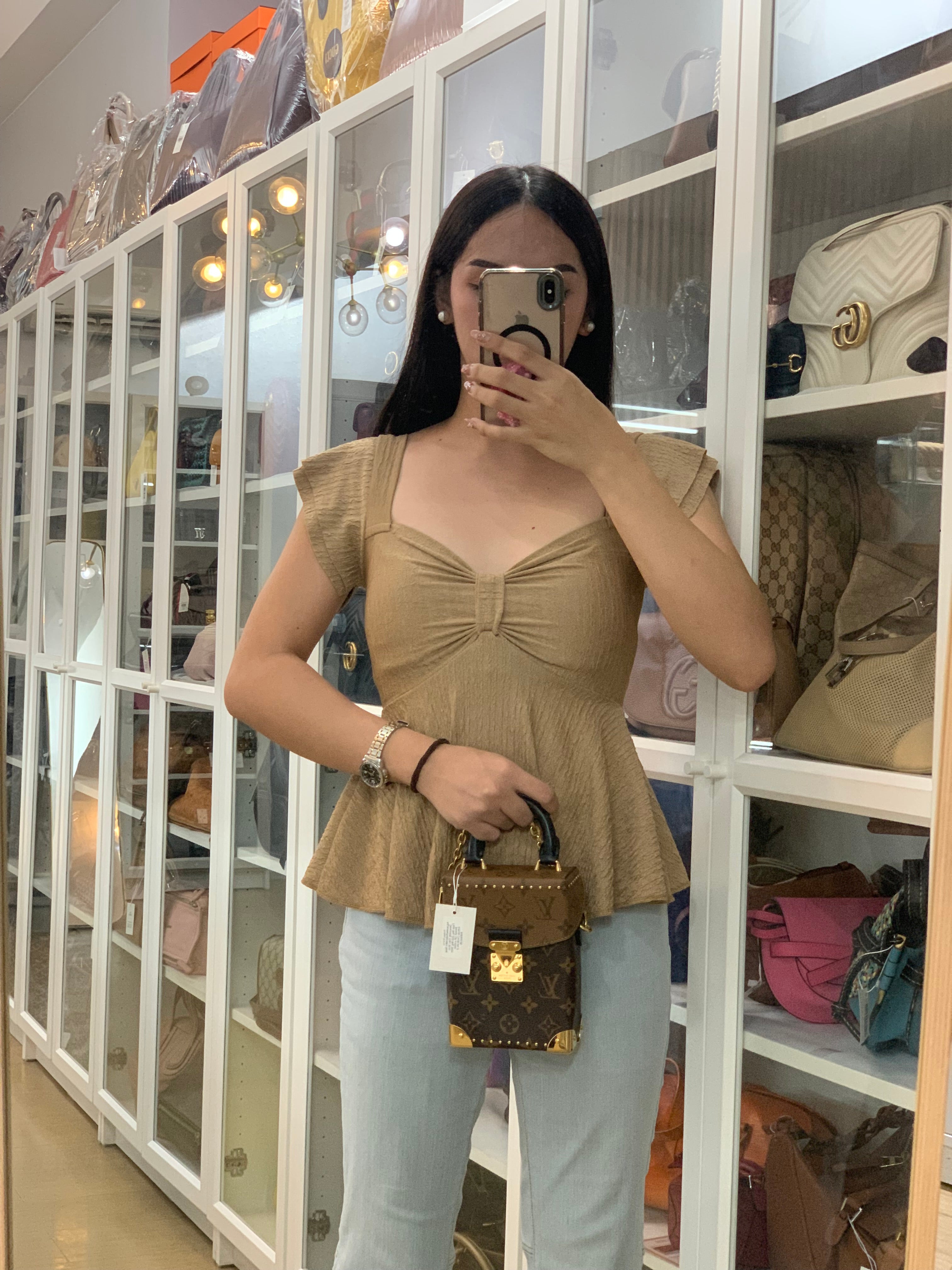 Camera Box Shoulder Bag in Reverse Monogram Canvas Gold Hardware Microchip | Purse Maison Luxury Bags Shop