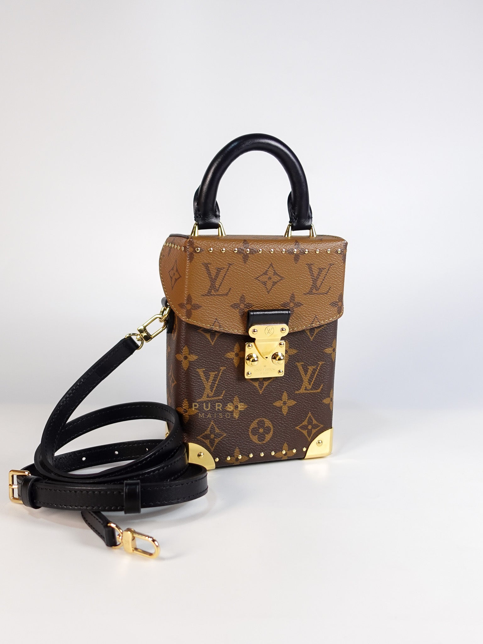 Camera Box Shoulder Bag in Reverse Monogram Canvas Gold Hardware Microchip | Purse Maison Luxury Bags Shop