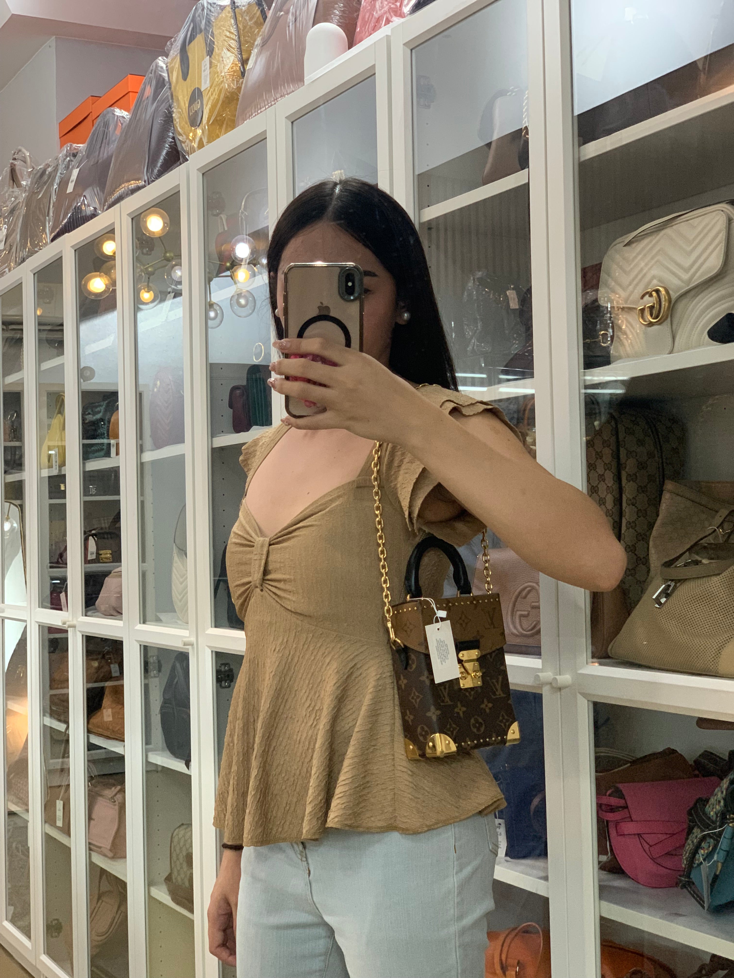 Camera Box Shoulder Bag in Reverse Monogram Canvas Gold Hardware Microchip | Purse Maison Luxury Bags Shop