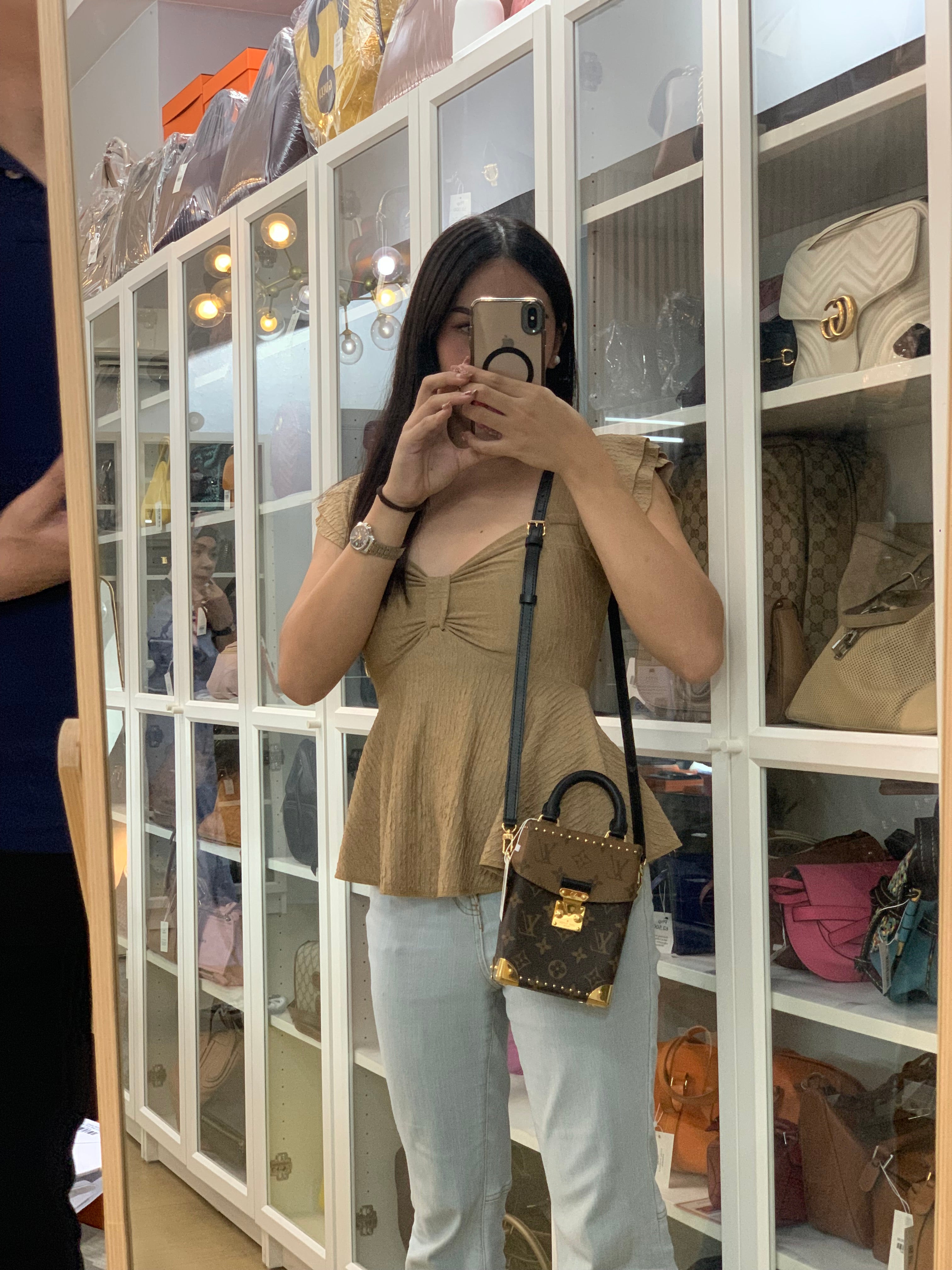 Camera Box Shoulder Bag in Reverse Monogram Canvas Gold Hardware Microchip | Purse Maison Luxury Bags Shop