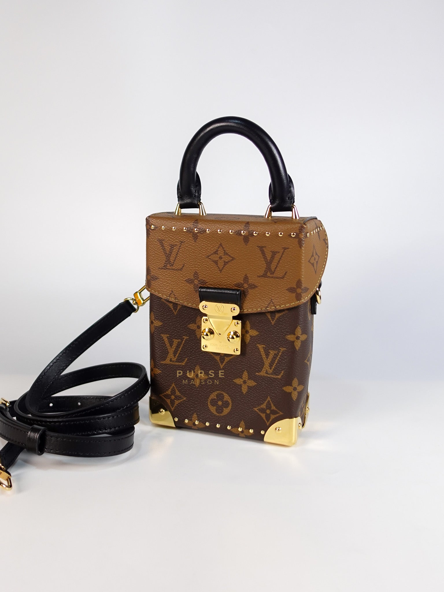 Camera Box Shoulder Bag in Reverse Monogram Canvas Gold Hardware Microchip | Purse Maison Luxury Bags Shop