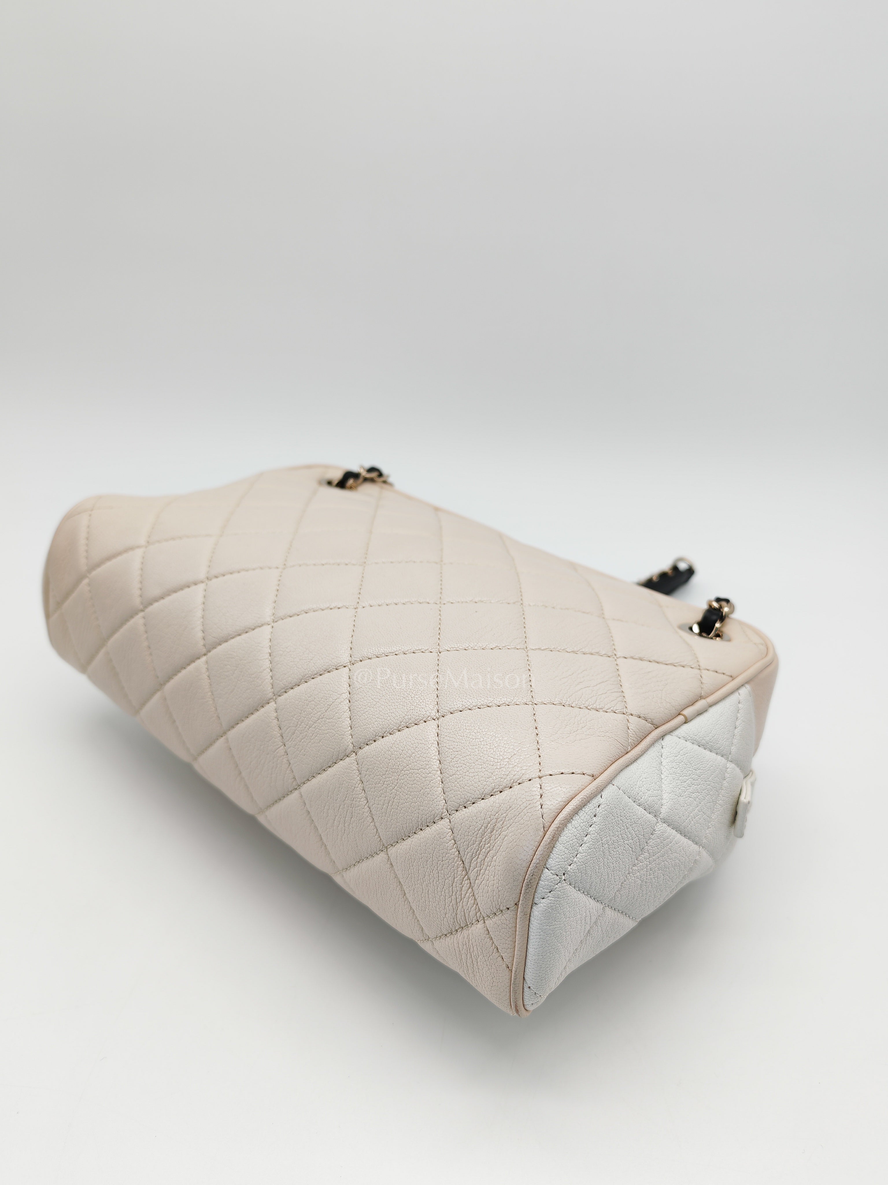 Camera Case Bag in Tricolor Beige/White/Black Quilted Goatskin Leather & Light Gold Hardware Series 29 | Purse Maison Luxury Bags Shop