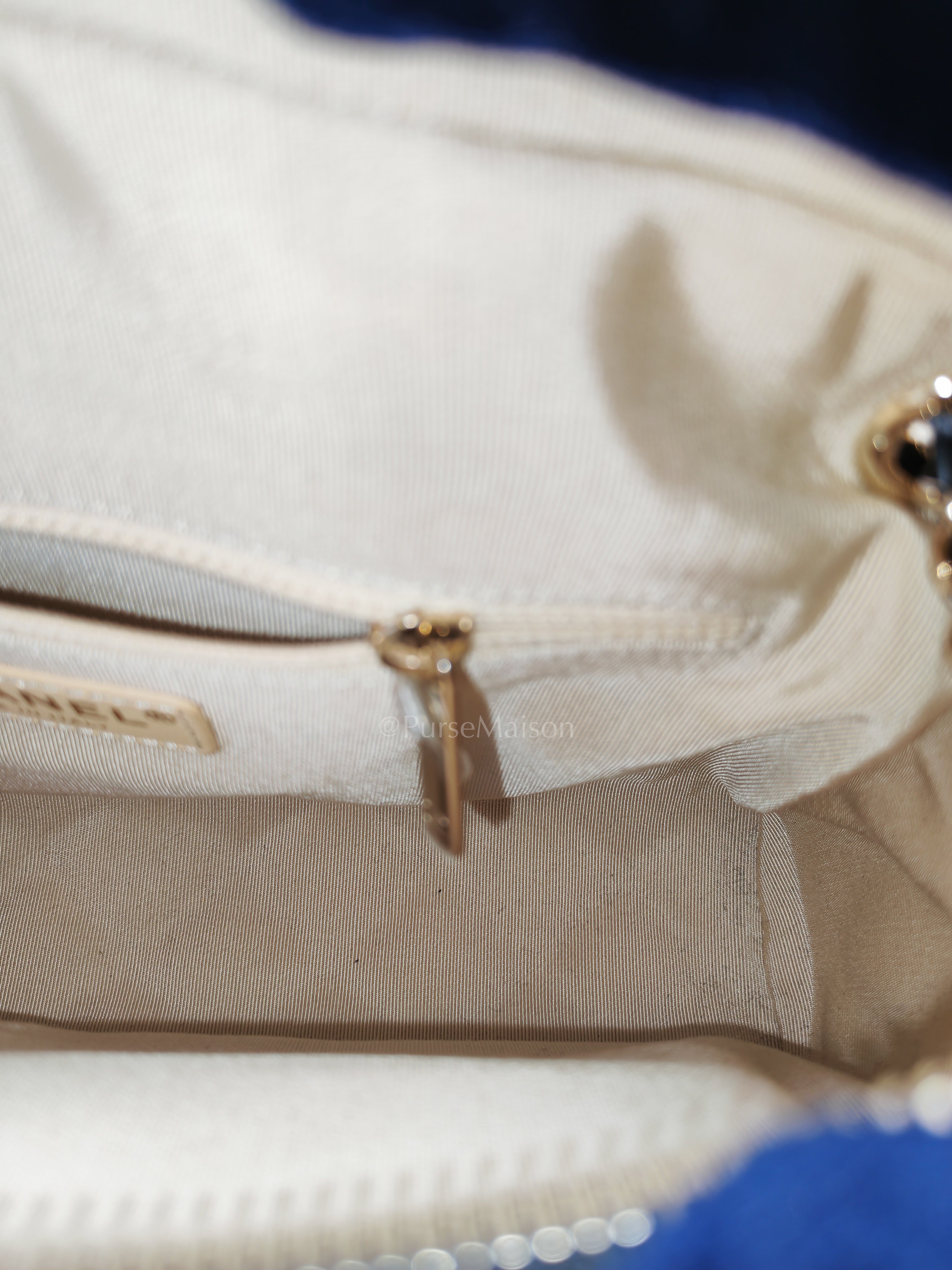 Camera Case Bag in Tricolor Beige/White/Black Quilted Goatskin Leather & Light Gold Hardware Series 29 | Purse Maison Luxury Bags Shop