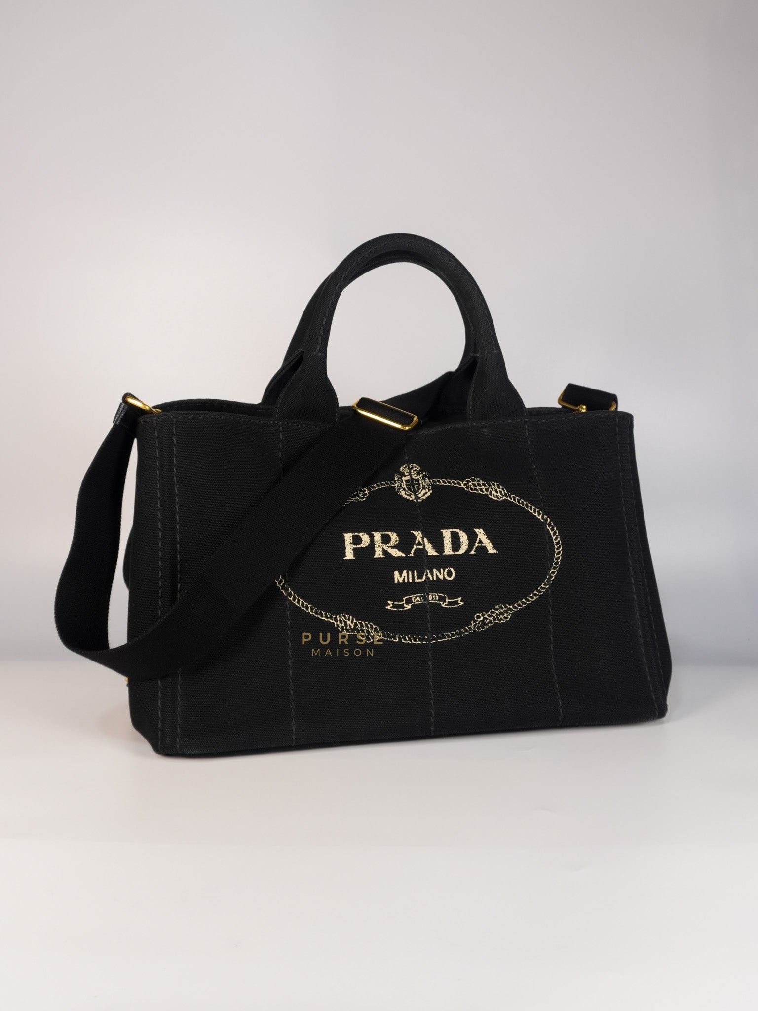 Canapa Medium Canvas Logo-Print Tote Bag Black | Purse Maison Luxury Bags Shop