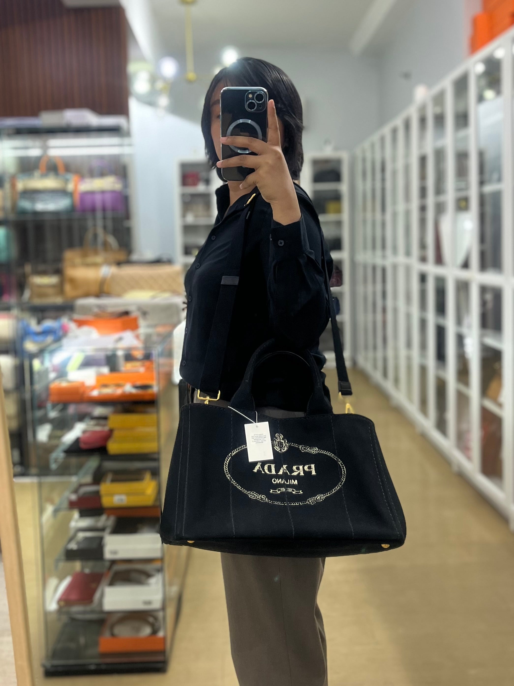 Canapa Medium Canvas Logo-Print Tote Bag Black | Purse Maison Luxury Bags Shop