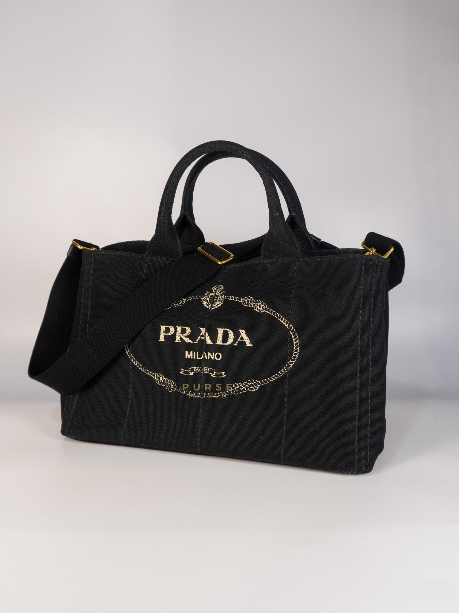 Canapa Medium Canvas Logo-Print Tote Bag Black | Purse Maison Luxury Bags Shop
