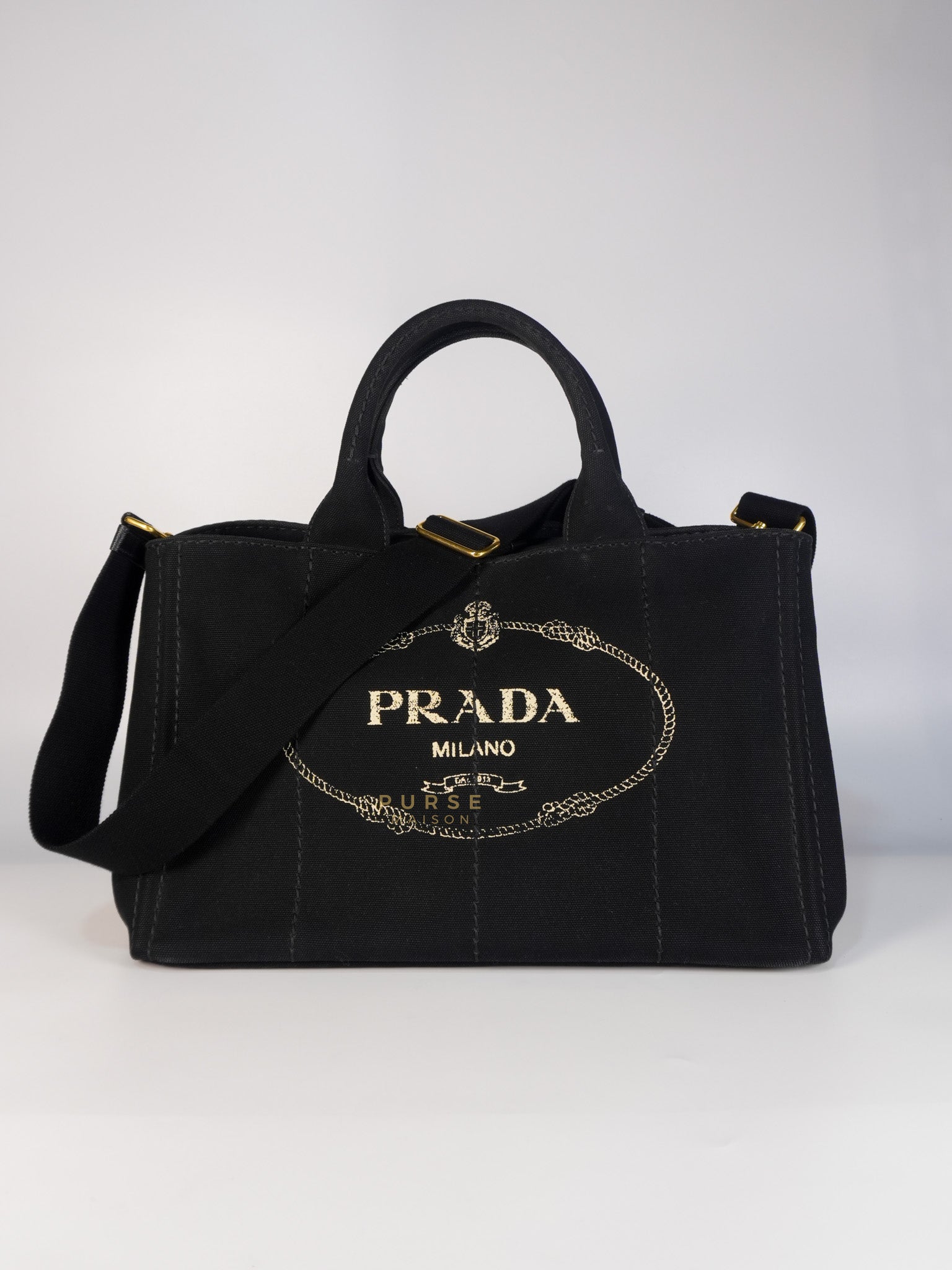 Canapa Medium Canvas Logo-Print Tote Bag Black | Purse Maison Luxury Bags Shop