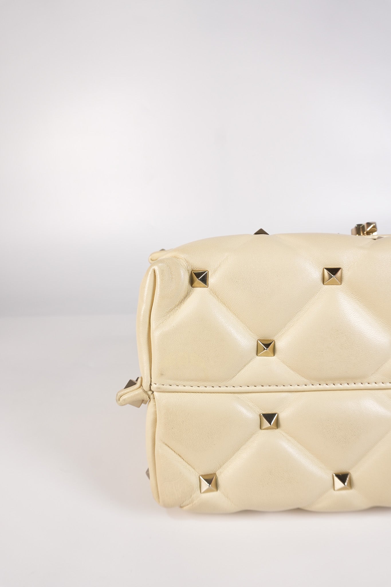 Candystud Nappa Top Handle in Light Beige Smooth Calfskin Leather | Purse Maison Luxury Bags Shop