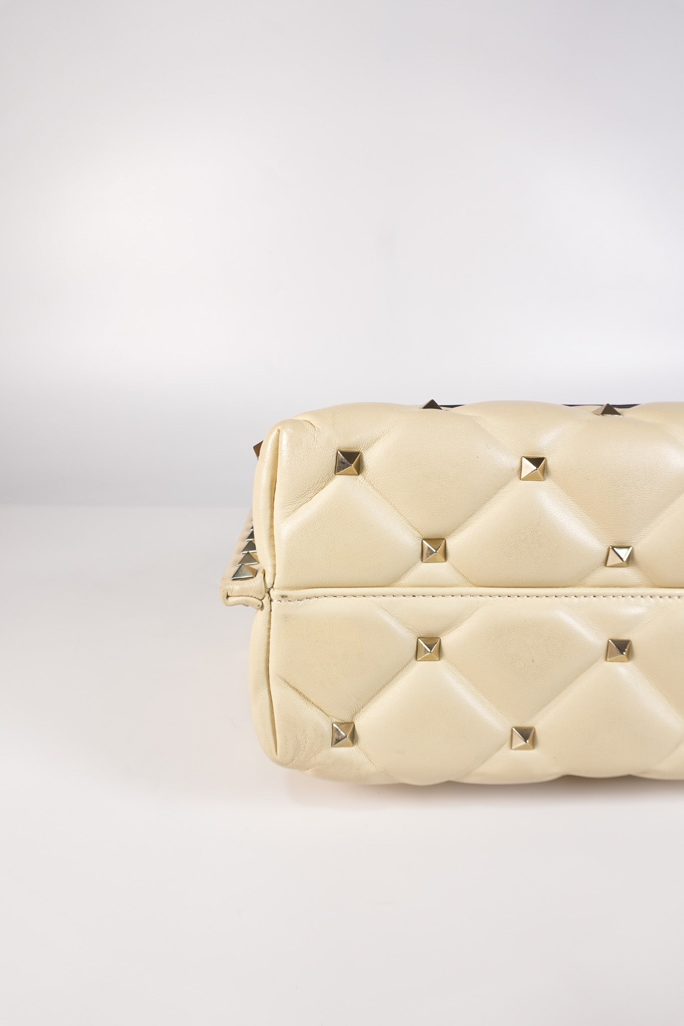 Candystud Nappa Top Handle in Light Beige Smooth Calfskin Leather | Purse Maison Luxury Bags Shop