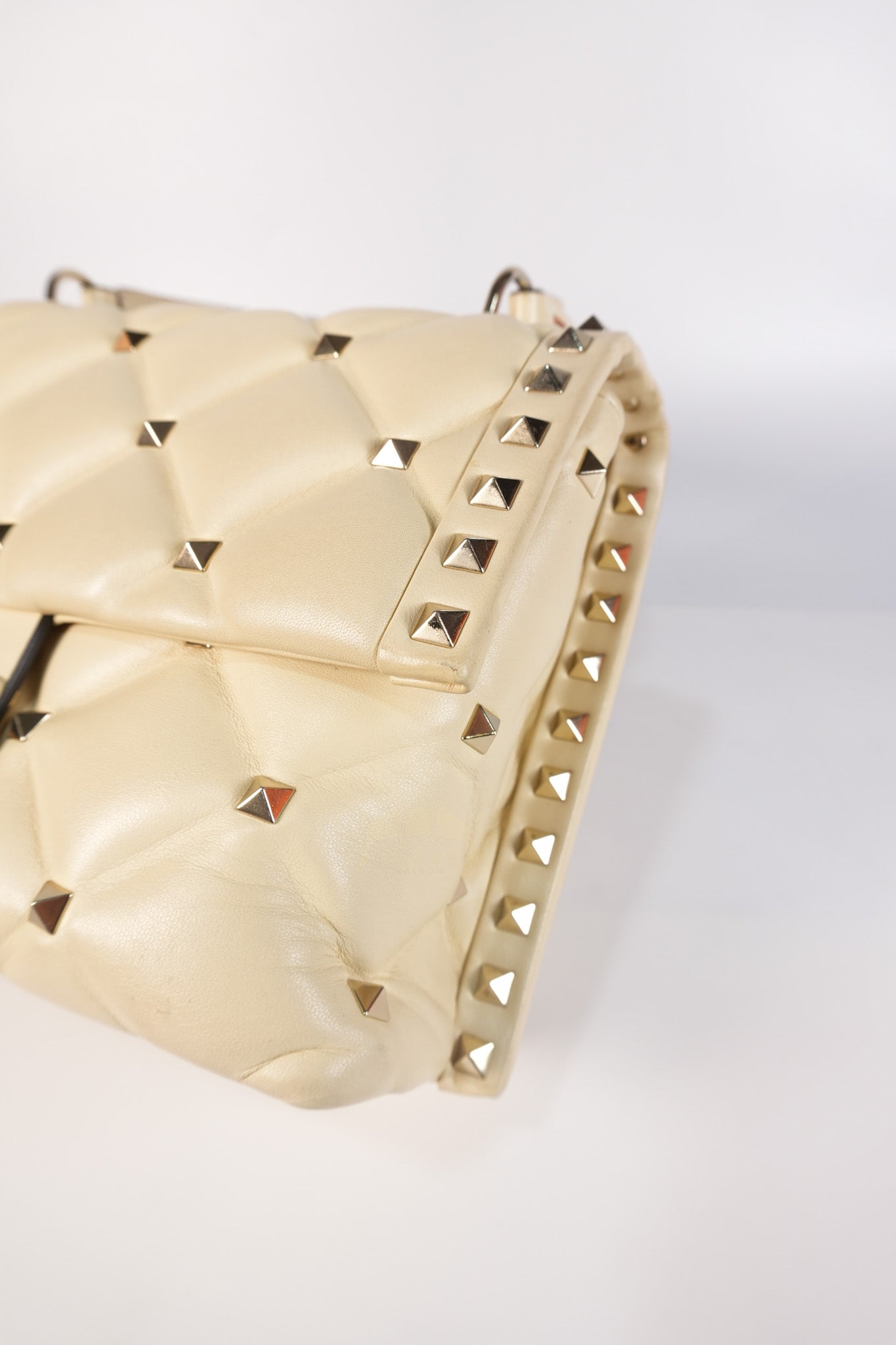 Candystud Nappa Top Handle in Light Beige Smooth Calfskin Leather | Purse Maison Luxury Bags Shop