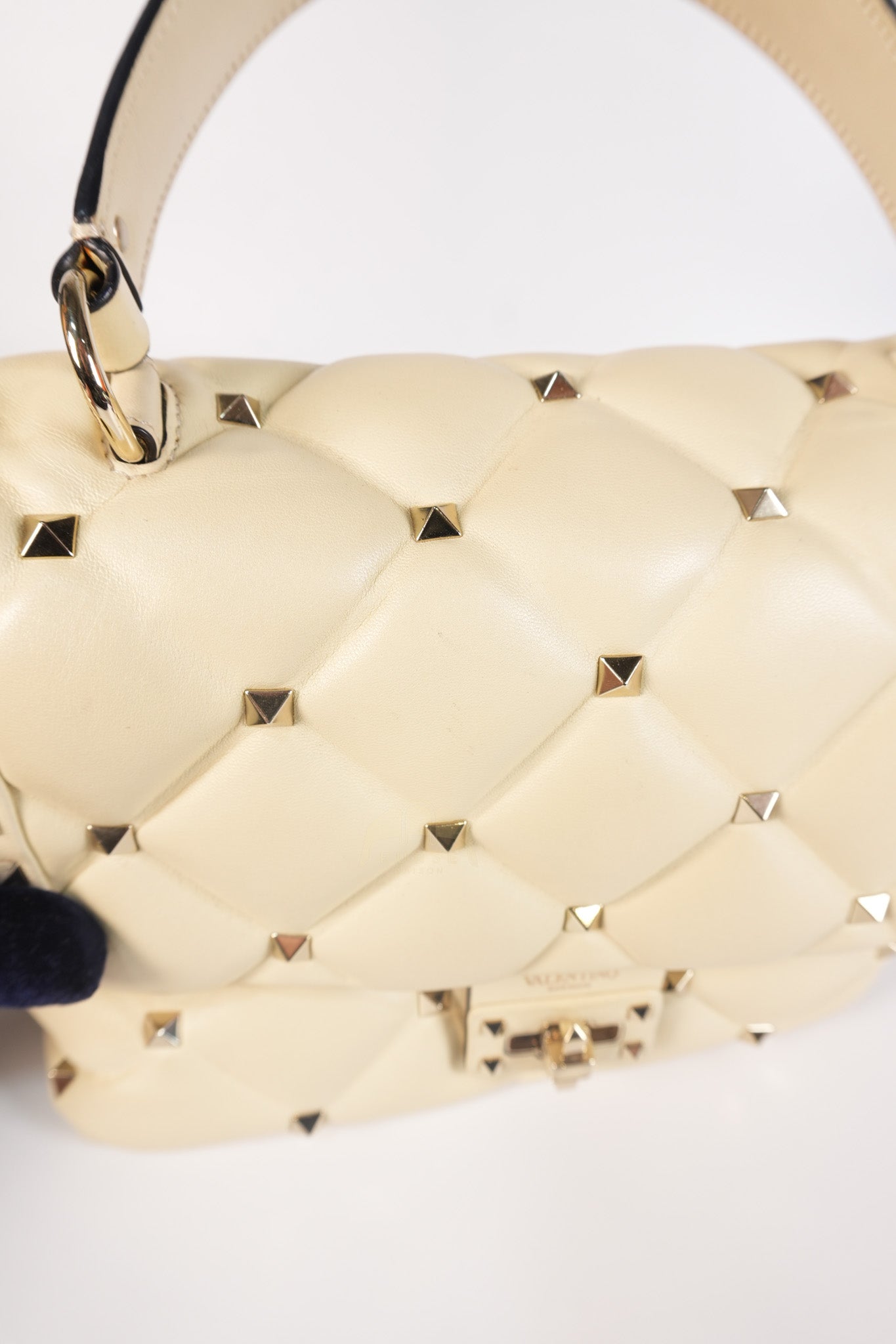 Candystud Nappa Top Handle in Light Beige Smooth Calfskin Leather | Purse Maison Luxury Bags Shop