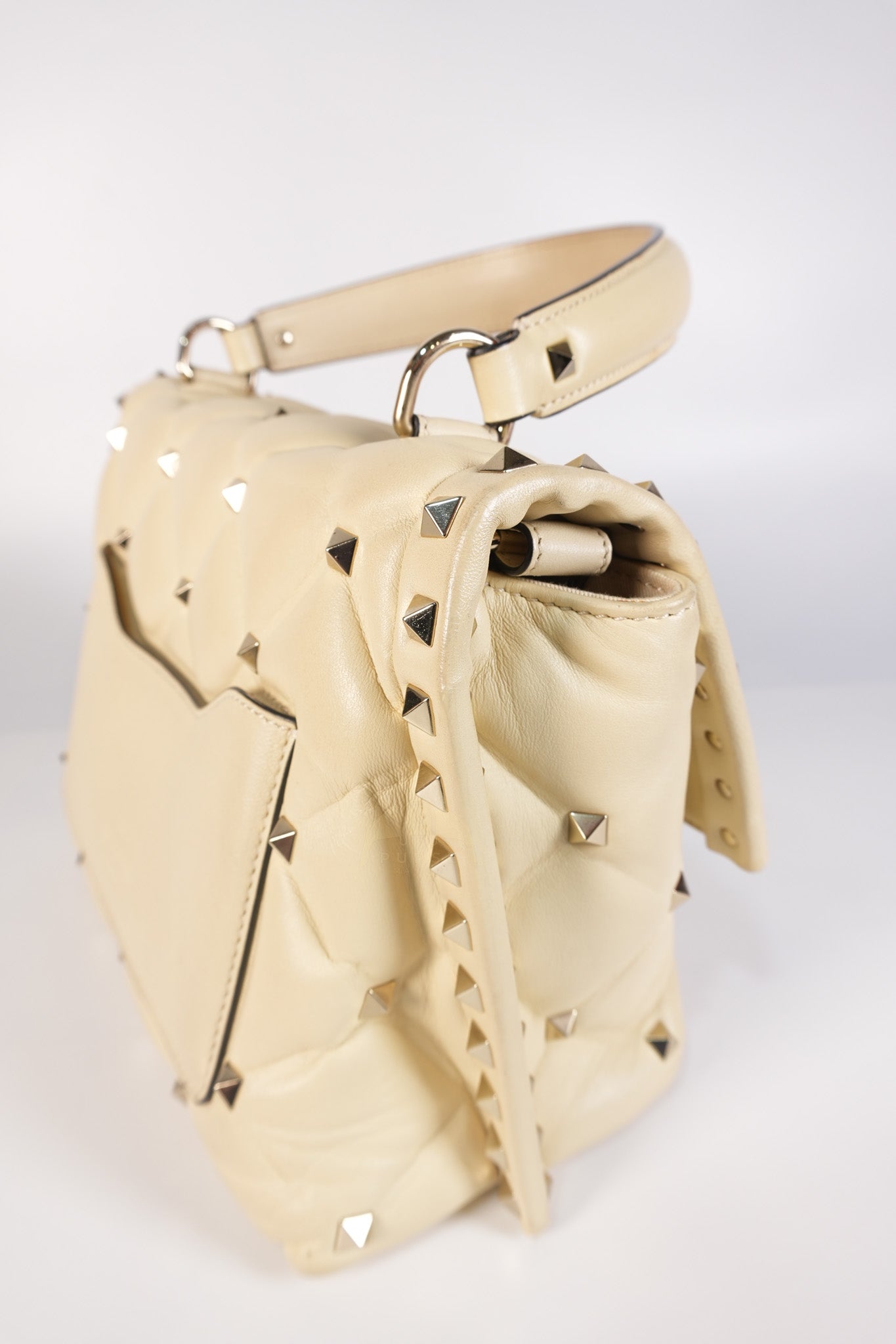 Candystud Nappa Top Handle in Light Beige Smooth Calfskin Leather | Purse Maison Luxury Bags Shop