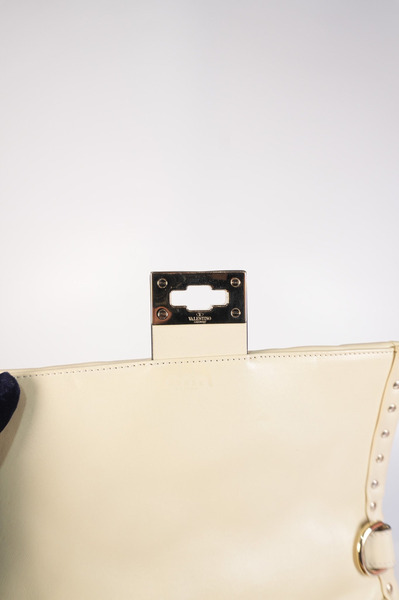 Candystud Nappa Top Handle in Light Beige Smooth Calfskin Leather | Purse Maison Luxury Bags Shop