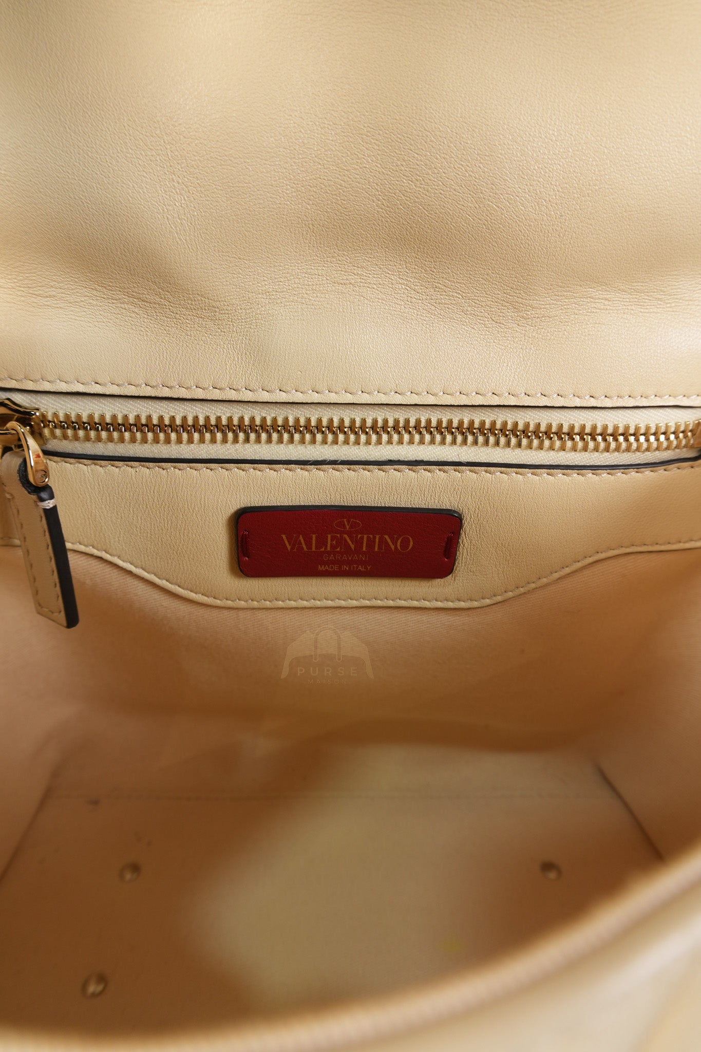 Candystud Nappa Top Handle in Light Beige Smooth Calfskin Leather | Purse Maison Luxury Bags Shop