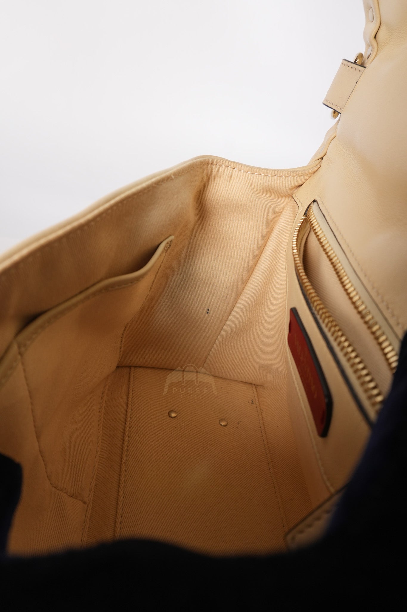 Candystud Nappa Top Handle in Light Beige Smooth Calfskin Leather | Purse Maison Luxury Bags Shop