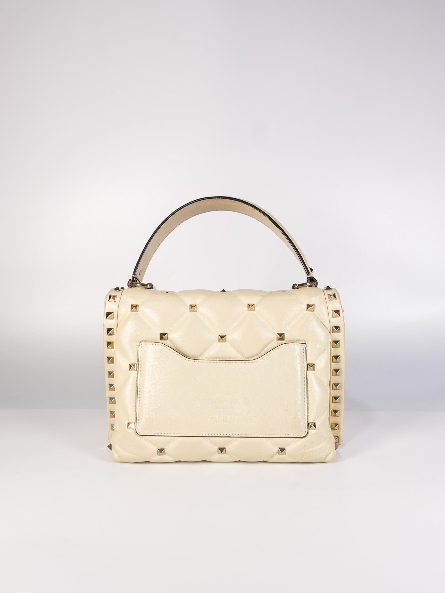 Candystud Nappa Top Handle in Light Beige Smooth Calfskin Leather | Purse Maison Luxury Bags Shop