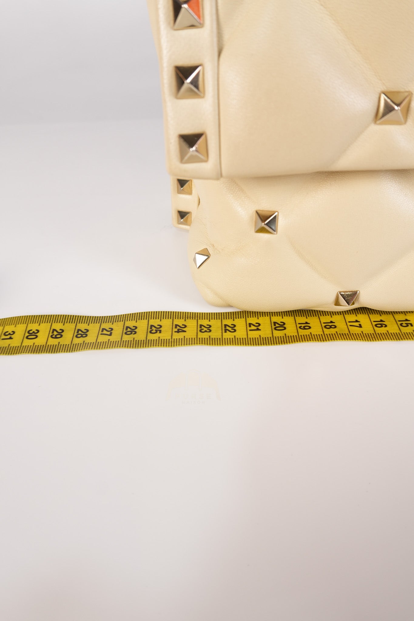 Candystud Nappa Top Handle in Light Beige Smooth Calfskin Leather | Purse Maison Luxury Bags Shop