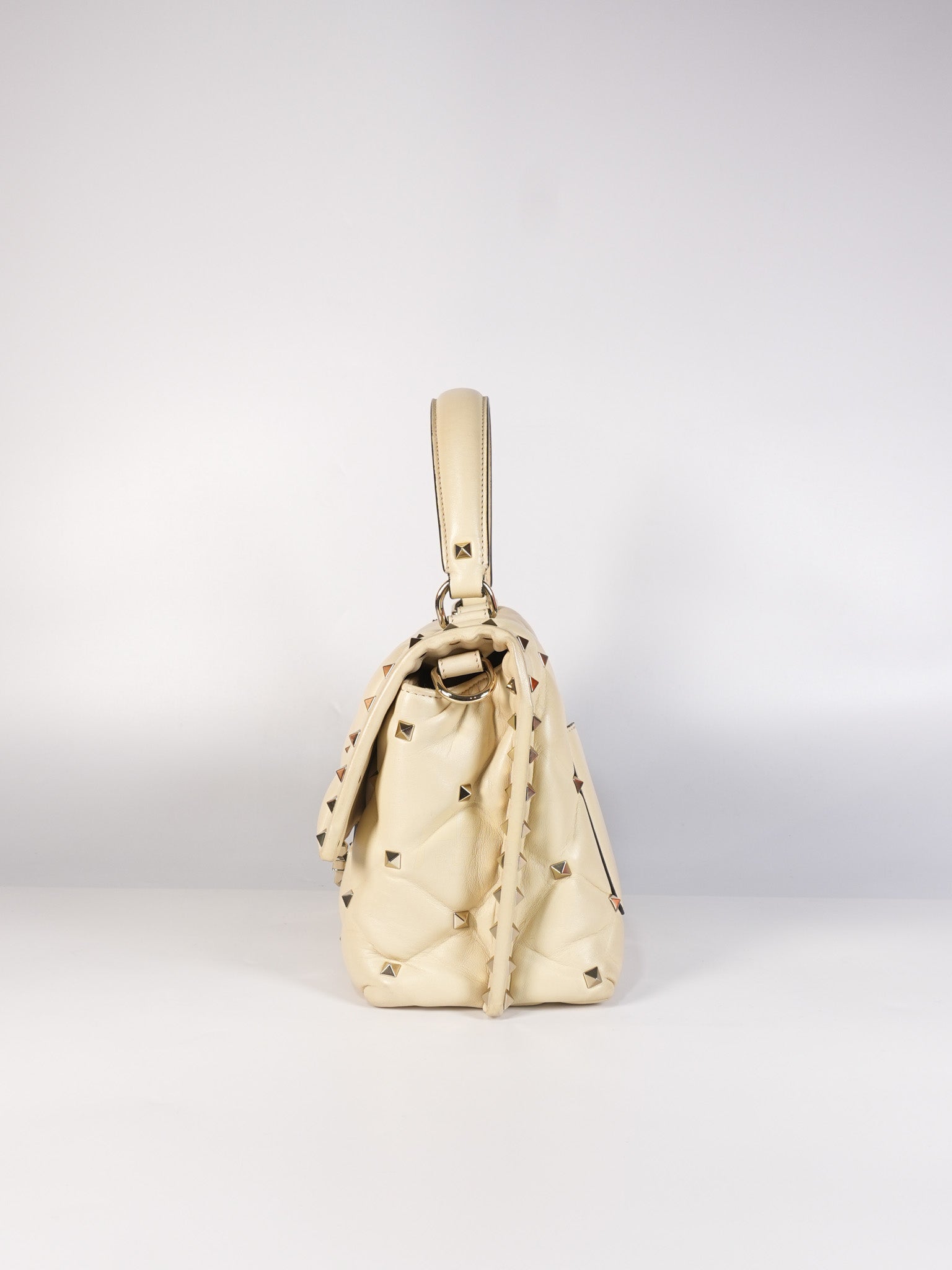 Candystud Nappa Top Handle in Light Beige Smooth Calfskin Leather | Purse Maison Luxury Bags Shop