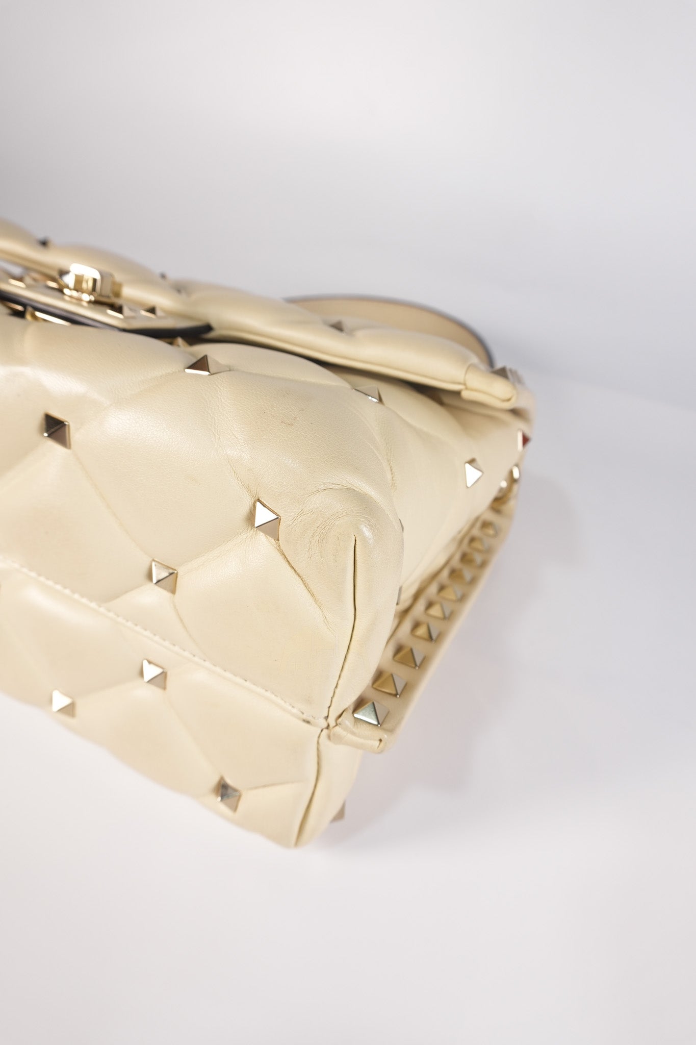 Candystud Nappa Top Handle in Light Beige Smooth Calfskin Leather | Purse Maison Luxury Bags Shop