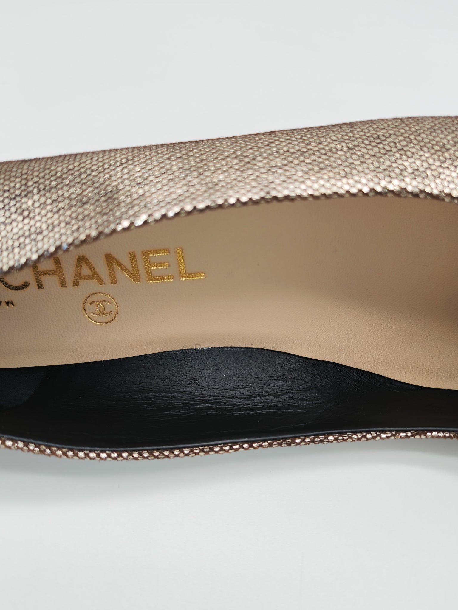 Cap Toe in Black Metallic Glitter Ballet Flats Size 38EU (24cm) | Purse Maison Luxury Bags Shop
