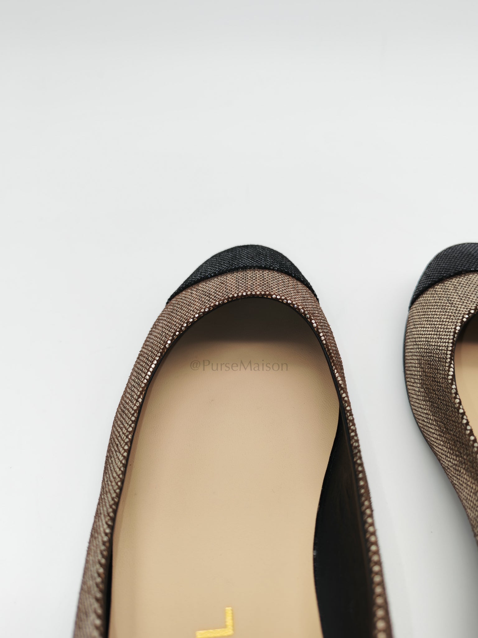 Cap Toe in Black Metallic Glitter Ballet Flats Size 38EU (24cm) | Purse Maison Luxury Bags Shop