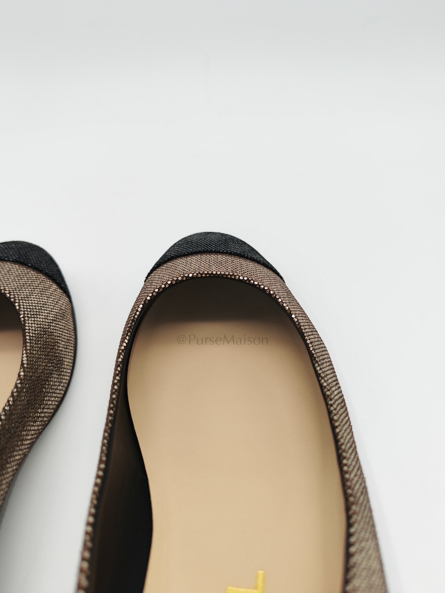 Cap Toe in Black Metallic Glitter Ballet Flats Size 38EU (24cm) | Purse Maison Luxury Bags Shop