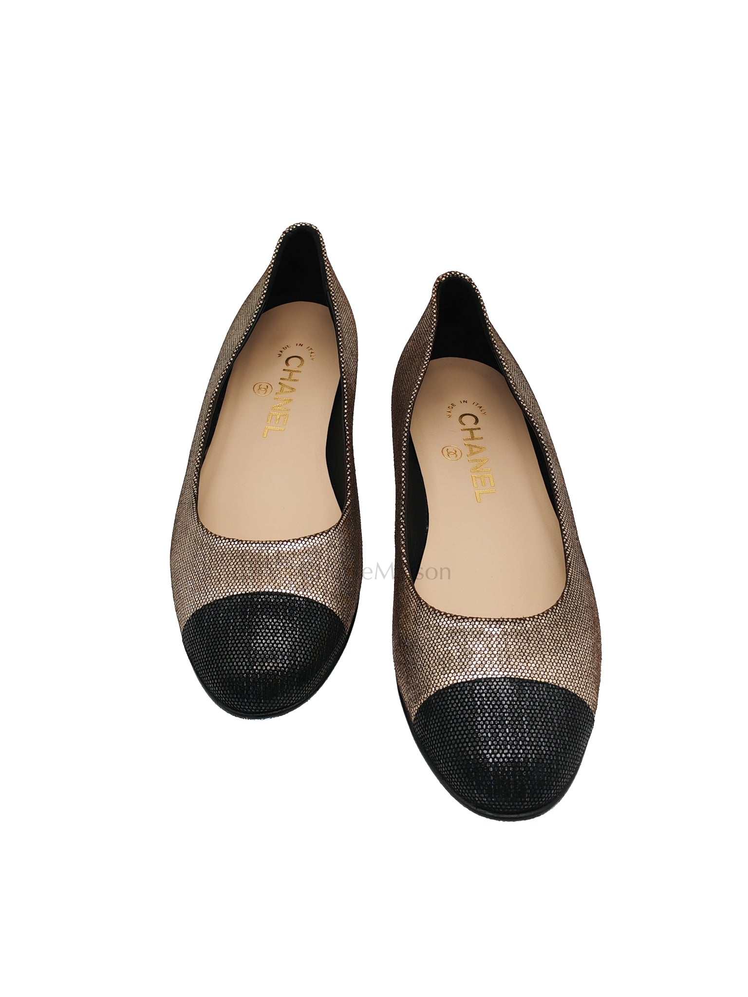 Cap Toe in Black Metallic Glitter Ballet Flats Size 38EU (24cm) | Purse Maison Luxury Bags Shop