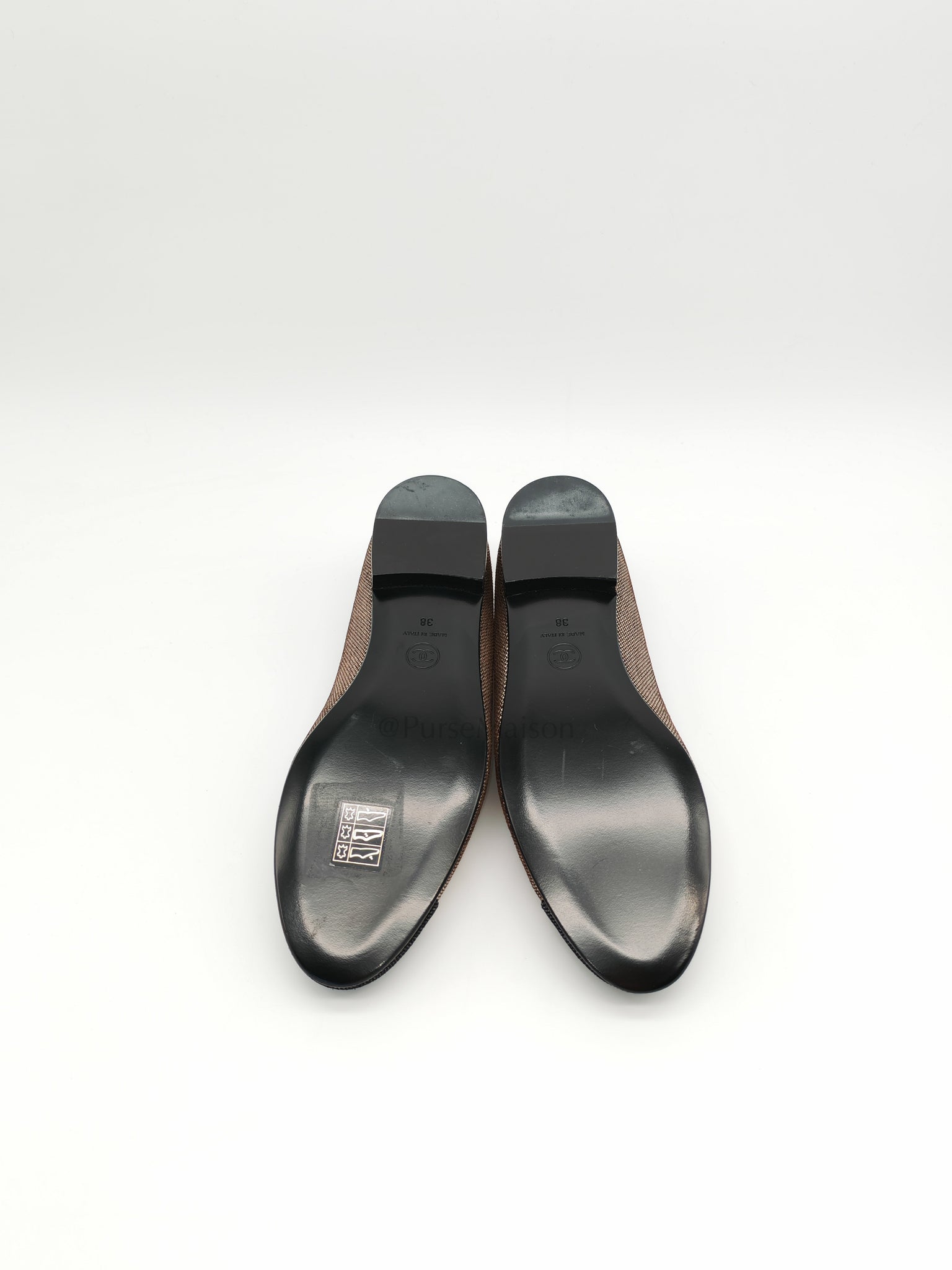 Cap Toe in Black Metallic Glitter Ballet Flats Size 38EU (24cm) | Purse Maison Luxury Bags Shop