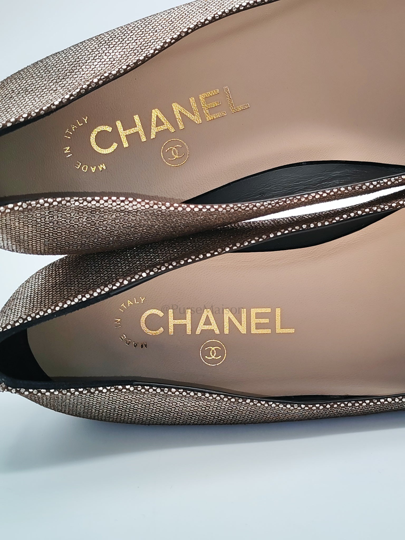 Cap Toe in Black Metallic Glitter Ballet Flats Size 38EU (24cm) | Purse Maison Luxury Bags Shop