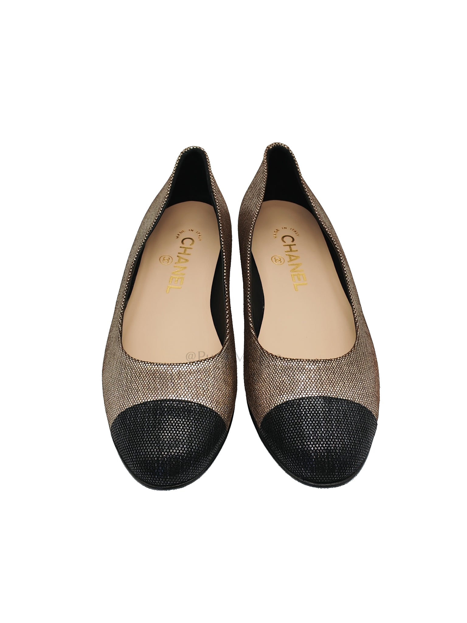 Cap Toe in Black Metallic Glitter Ballet Flats Size 38EU (24cm) | Purse Maison Luxury Bags Shop