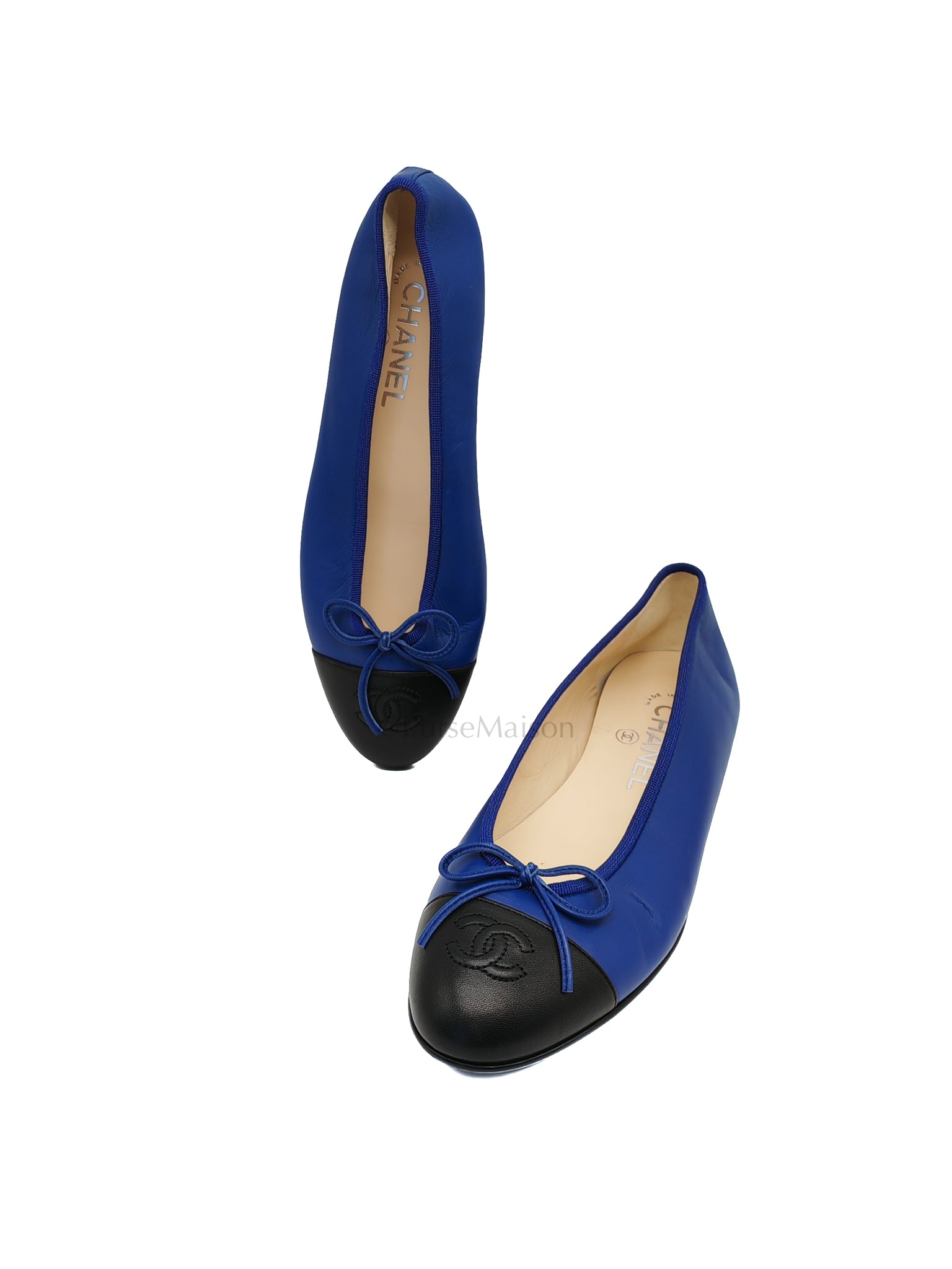 Cap Toe in Blue/Black Lambskin Leather Ballet Flats Size 37.5EU (23.5cm) | Purse Maison Luxury Bags Shop
