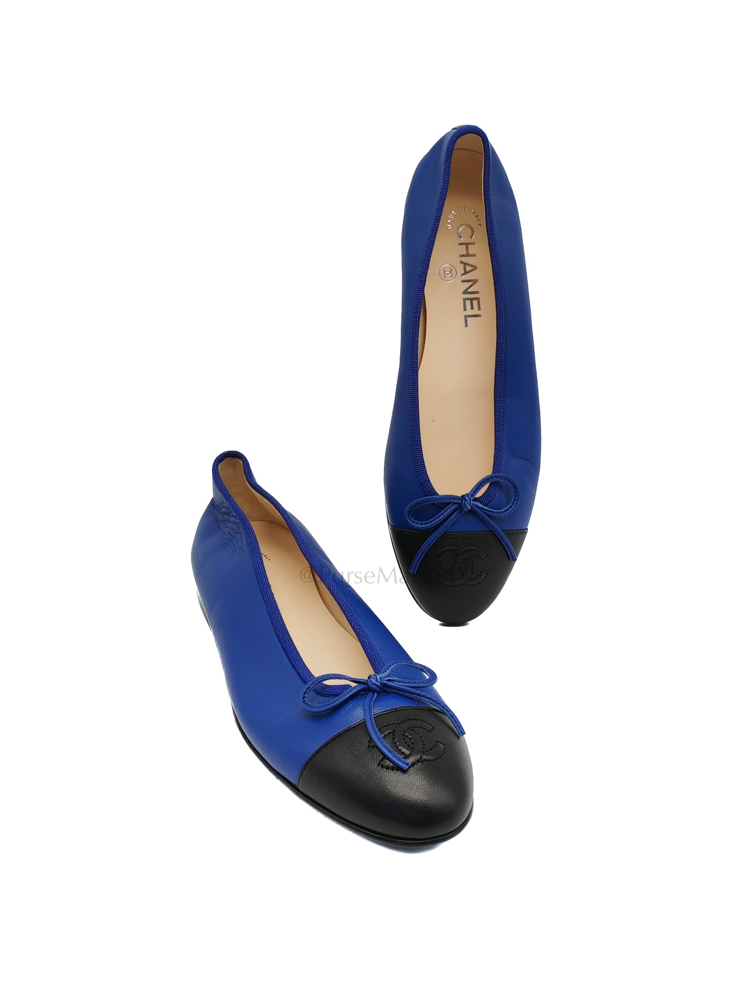 Cap Toe in Blue/Black Lambskin Leather Ballet Flats Size 37.5EU (23.5cm) | Purse Maison Luxury Bags Shop