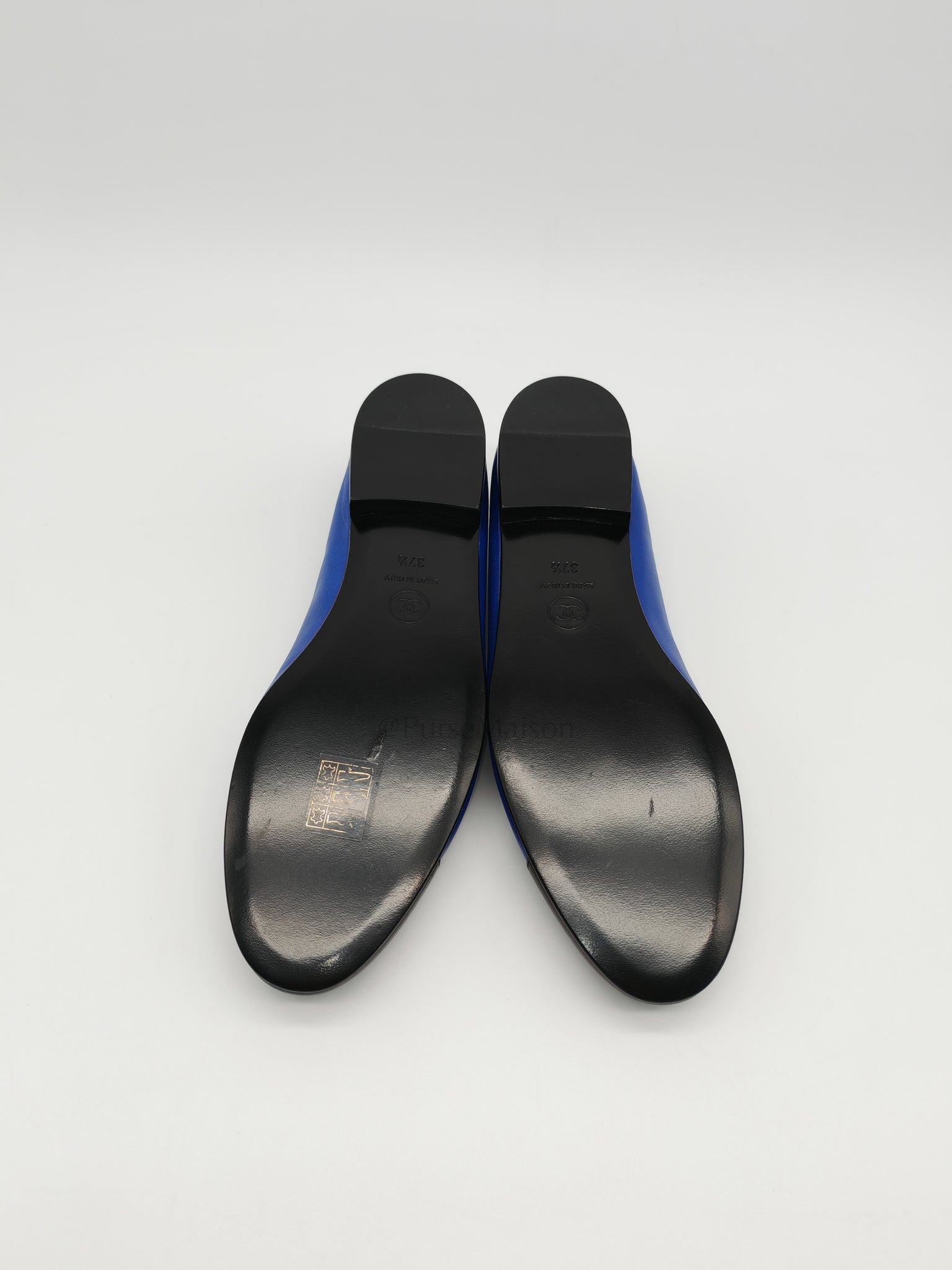 Cap Toe in Blue/Black Lambskin Leather Ballet Flats Size 37.5EU (23.5cm) | Purse Maison Luxury Bags Shop