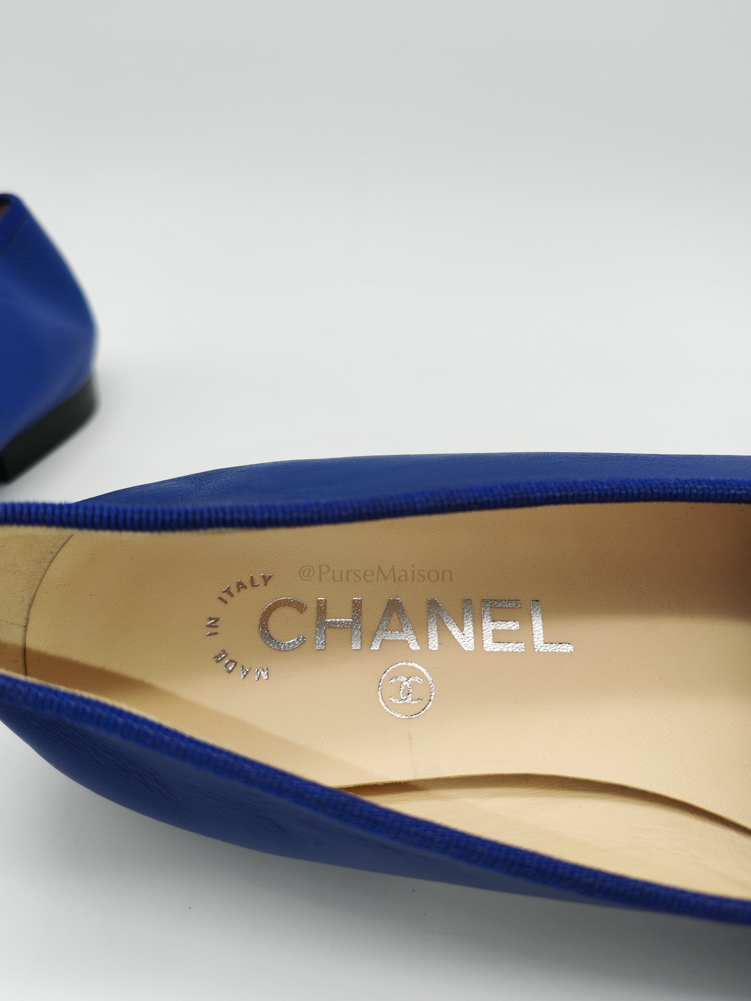 Cap Toe in Blue/Black Lambskin Leather Ballet Flats Size 37.5EU (23.5cm) | Purse Maison Luxury Bags Shop